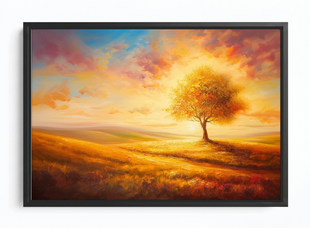 Obraz Rám Americký Box Zlaté Dřevo Západ Slunce Krajina Podzim 120x80
