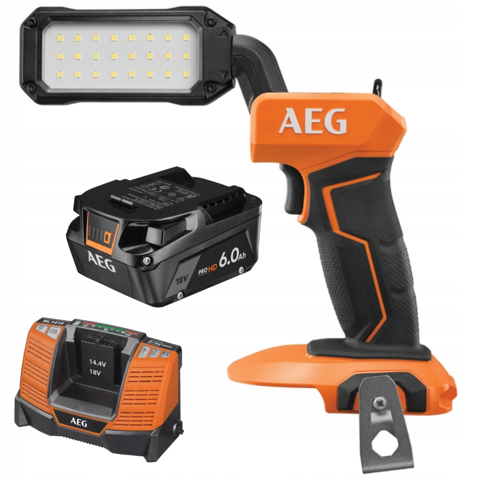 Aeg Akumulátorová lampa 18V nabíjačka BL1418 akumulátor 6.0 Ah