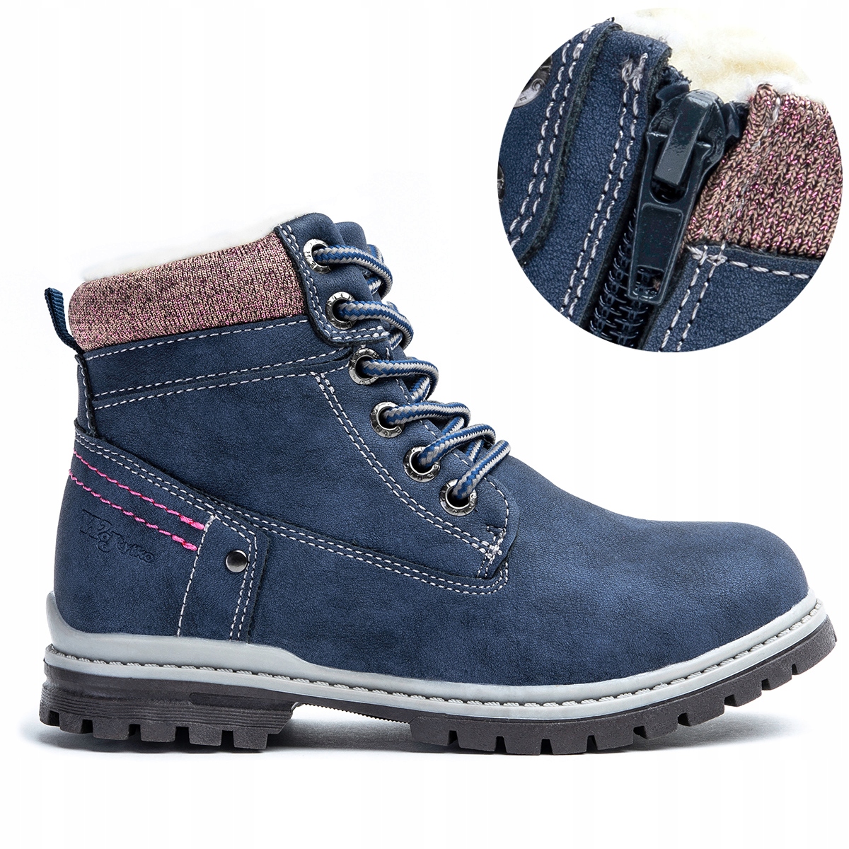 Trapery dziewczęce OCIEPLANE trzewiki kożuszek zgrabne SUWAK Wojtyłko