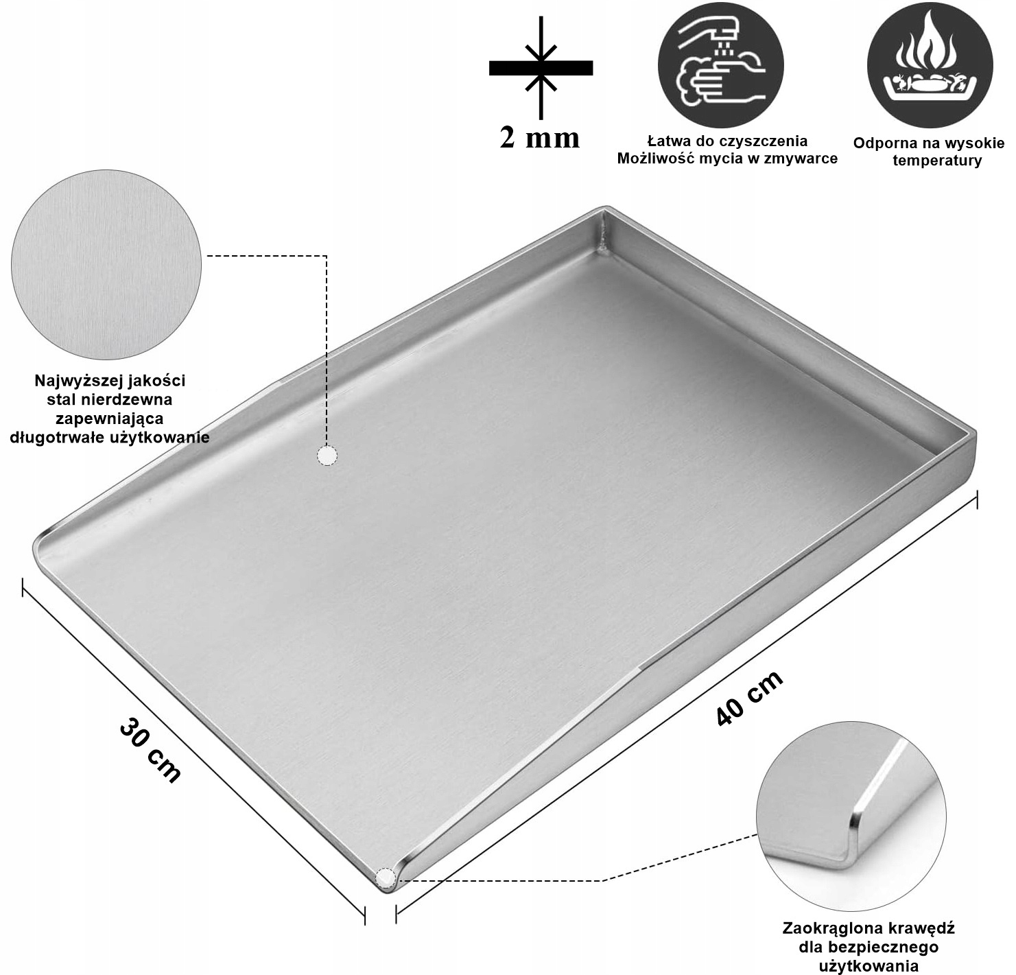 BLACHA PŁYTA NIERDZEWNA GRILLOWA 40x30 cm OCIEKOWA NA GRILLA INOX GR. 2MM EAN (GTIN) 5905159326993