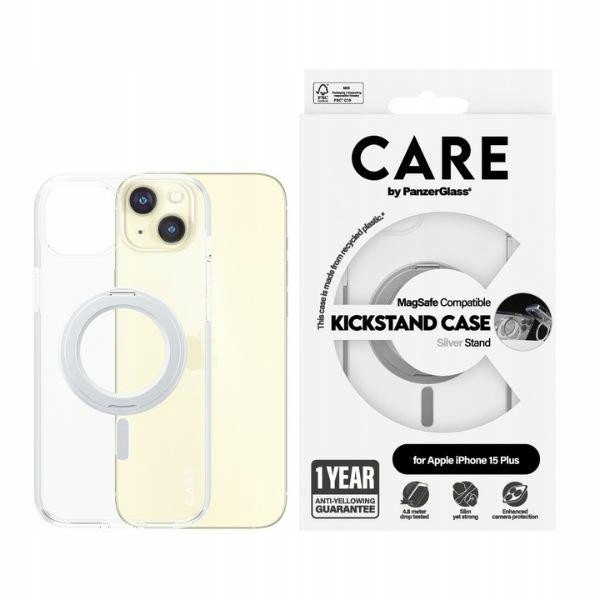 Pouzdro Care by PanzerGlass Kickstand Case pro iPhone 15 Pro Max MagSafe, stříbrné