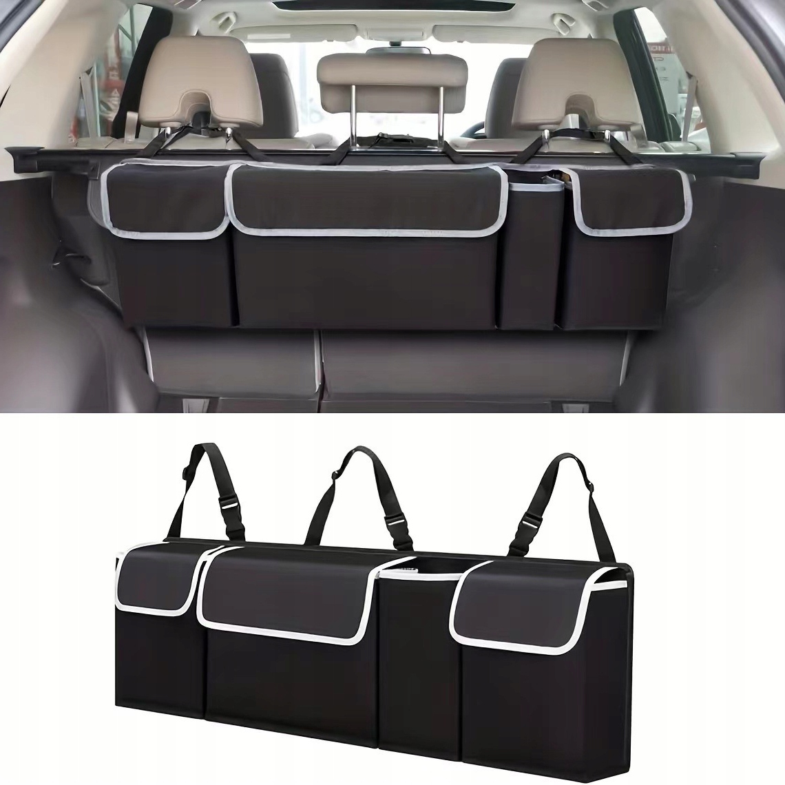 Torba Do Bagażnika Duży Czarny Organizer Zawieszana Na Zagłowki Samochodowe