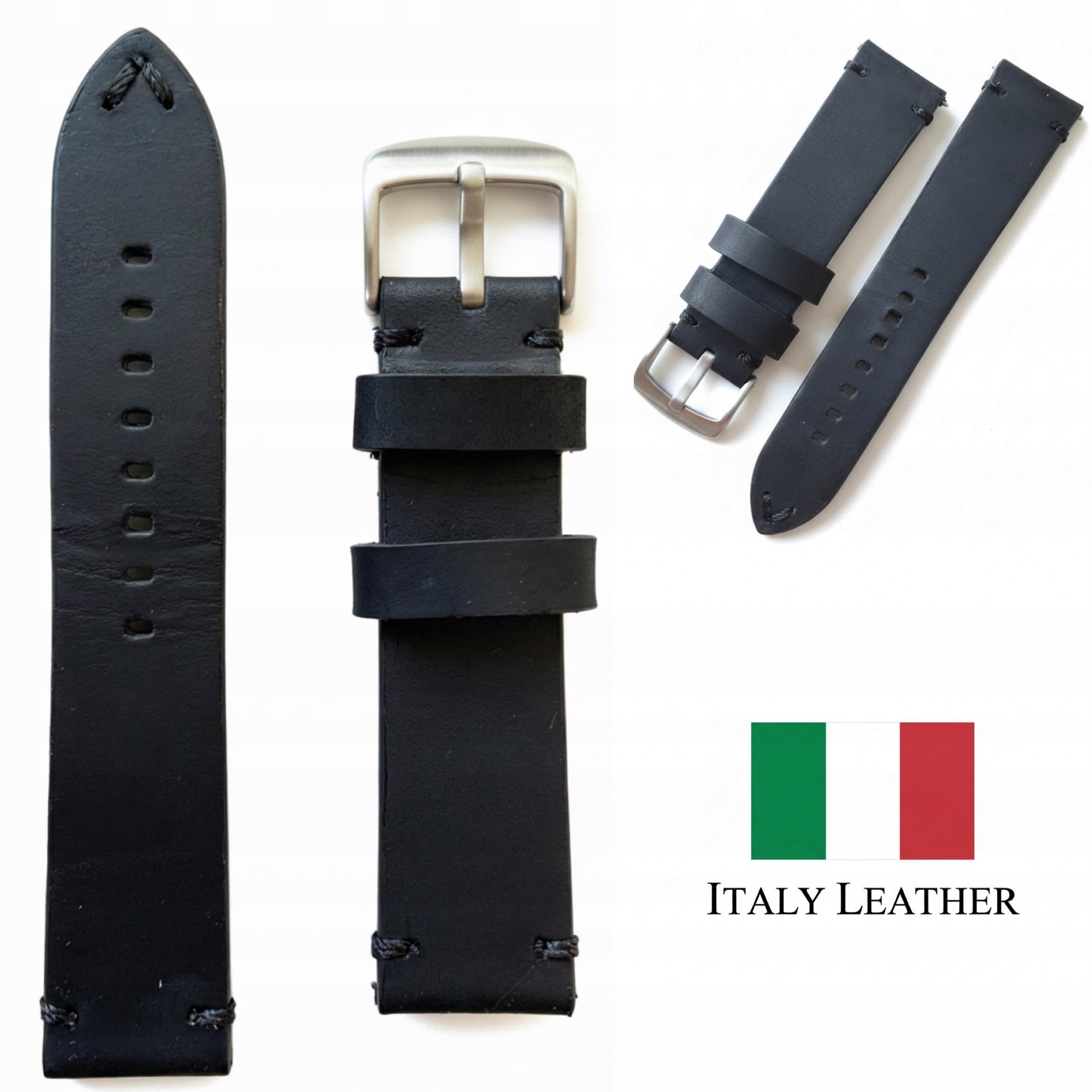 PASEK DO ZEGARKA 22MM CZARNY SKÓRZANY UNIWERSALNY+TELESKOPY
