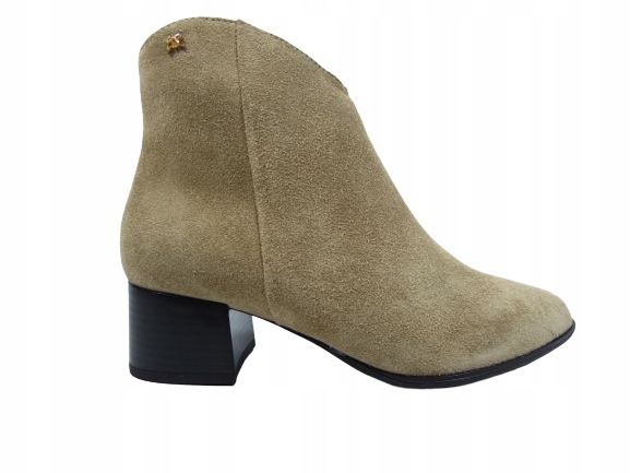 Béžové kotníkové boty s asymetrickým výstřihem, kožené dámské boty s podpatkem Sala 37