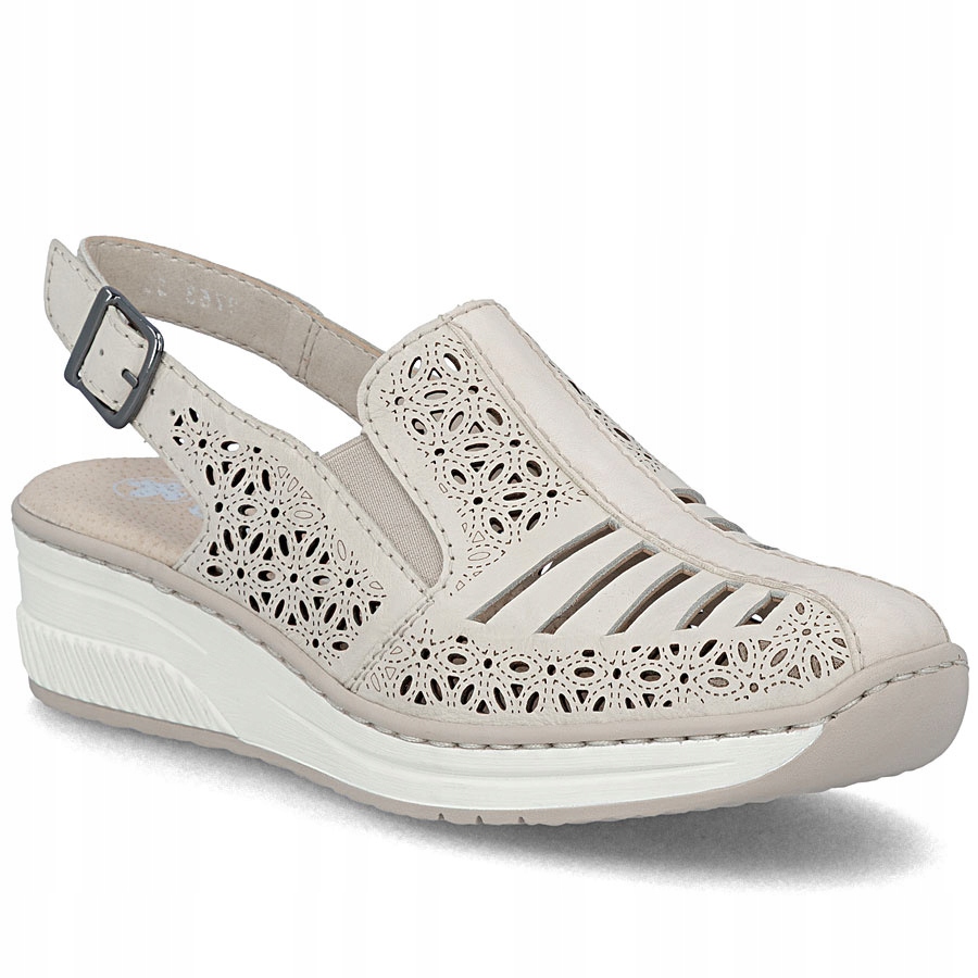 Dámské kožené sandály na podpatku béžové barvy Rieker 48763-60 41