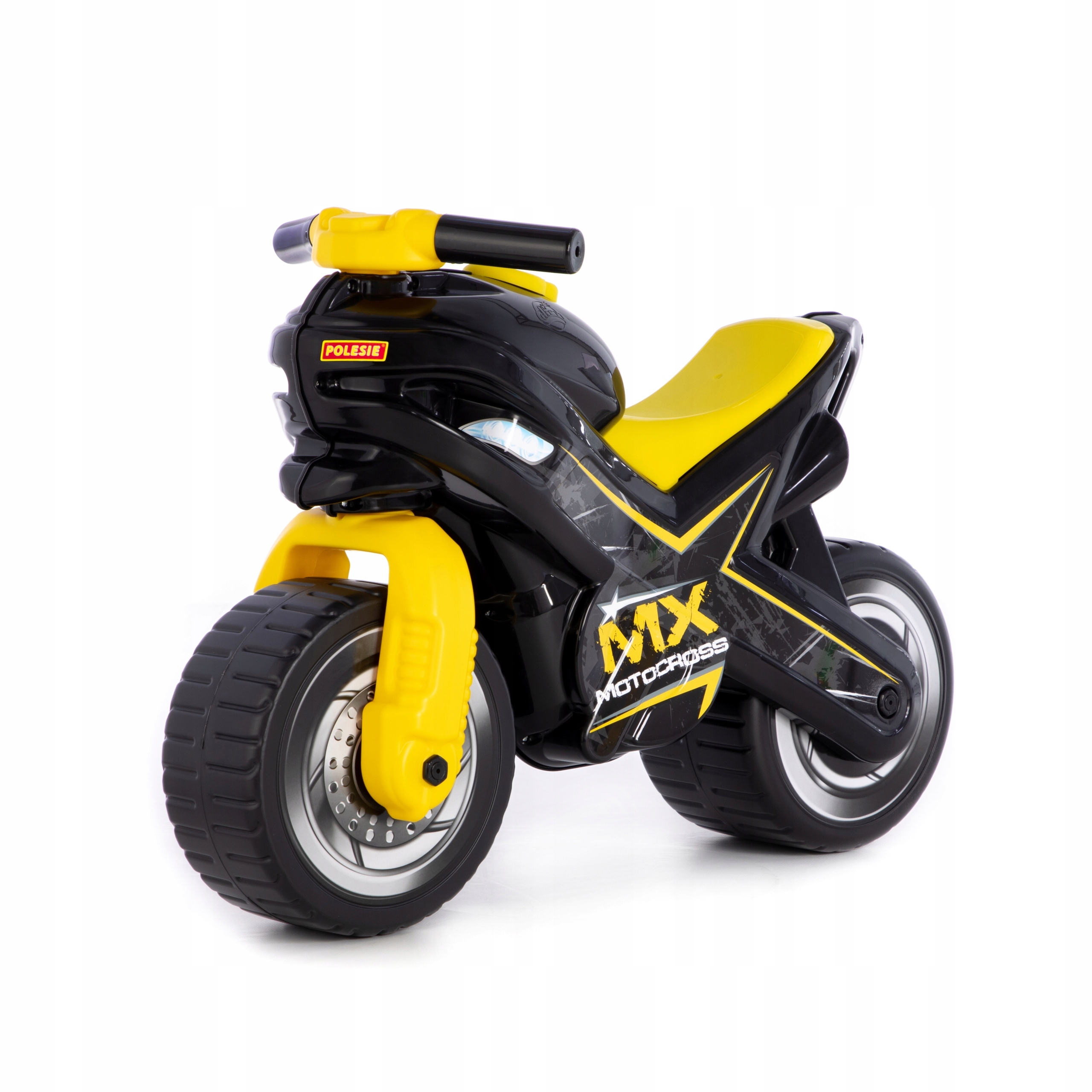 Jeździk Motor Rowerek Biegowy Cross MX Ścigacz Szerokie Koła Czarno Żółty