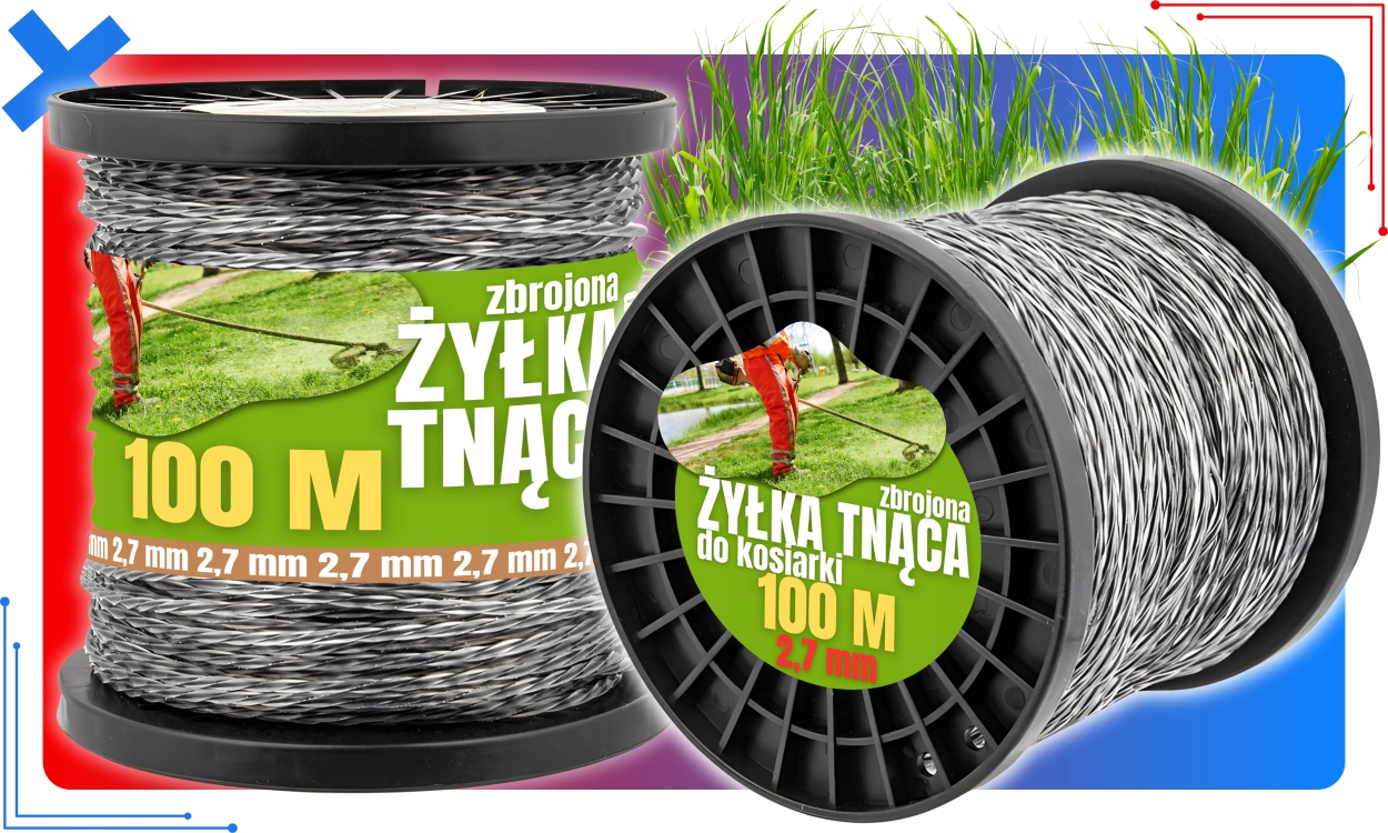 ŻYŁKA TNĄCA ZBROJONA DO GŁOWIC PODKASZARKI KOSY KOS TRAWY MOCNA 2,7mm 100m Stan opakowania oryginalne
