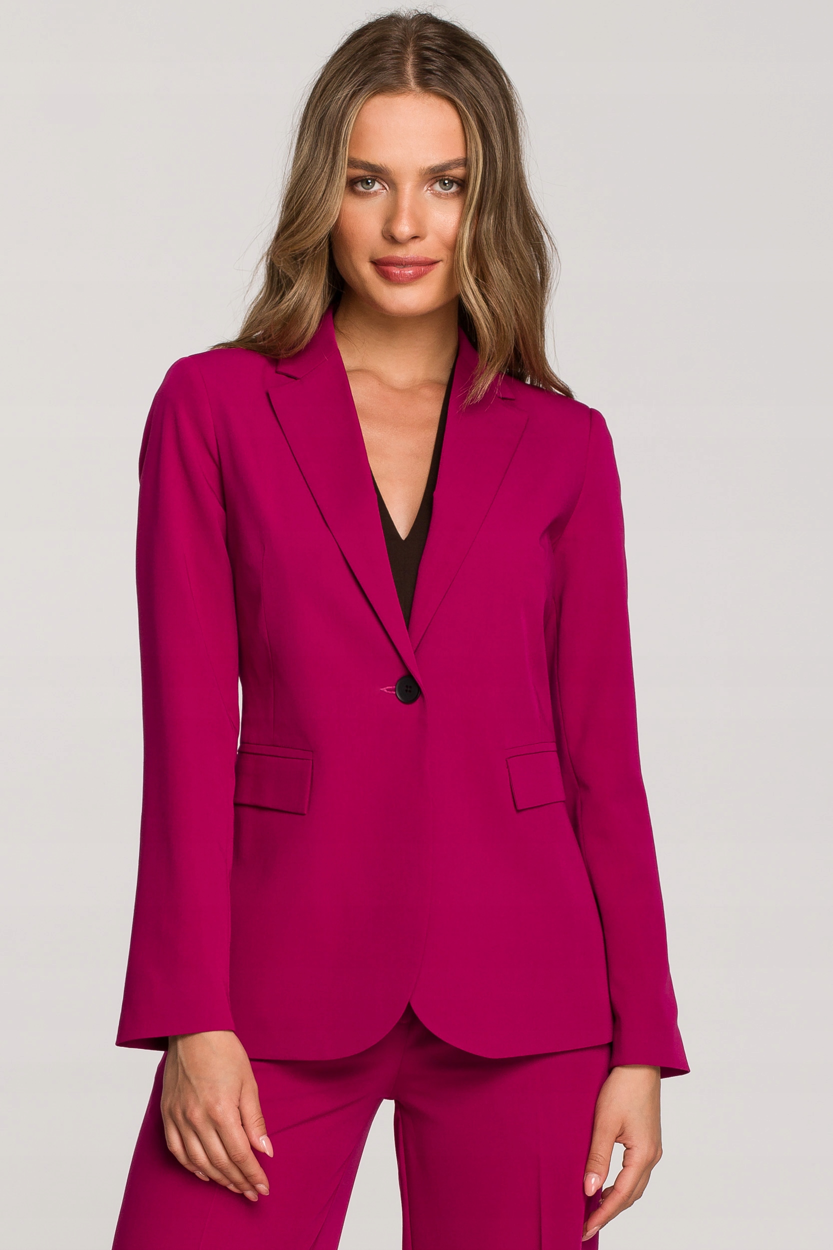 MARYNARKA DAMSKA ŻAKIET NARZUTKA ELEGANCKA PROSTA ZAPINANA RÓŻOWA 40 L Marka Stylove