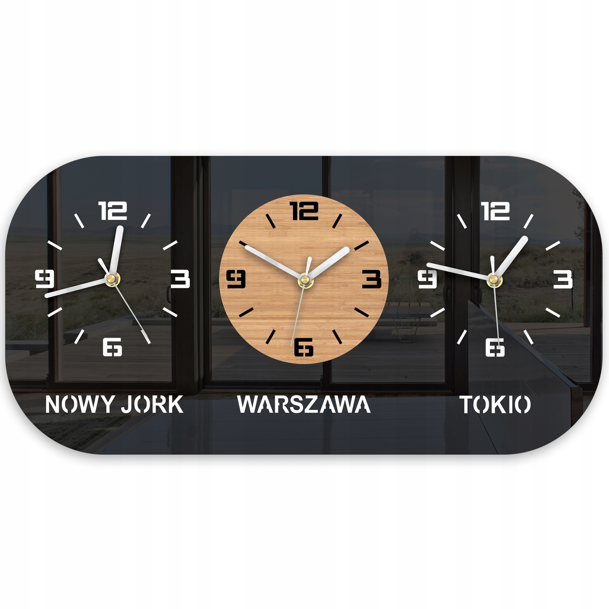 Nástěnné hodiny 3 Časová Pásma Skateboard personalizace 60 x 30 cm
