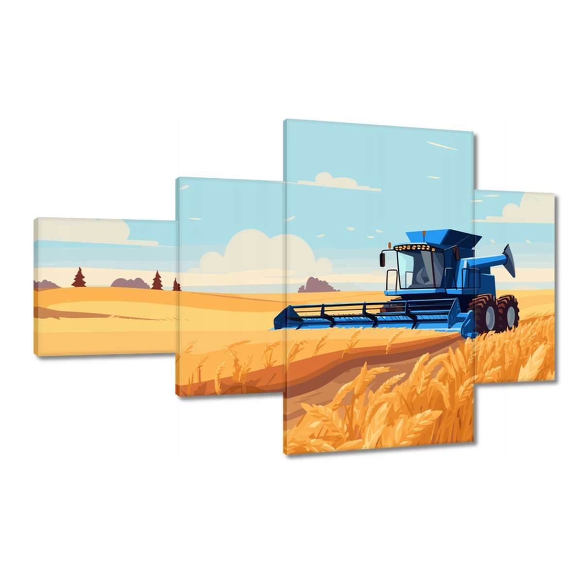 Obrazy 130x80 Modrý kombajn v poli na sklizni