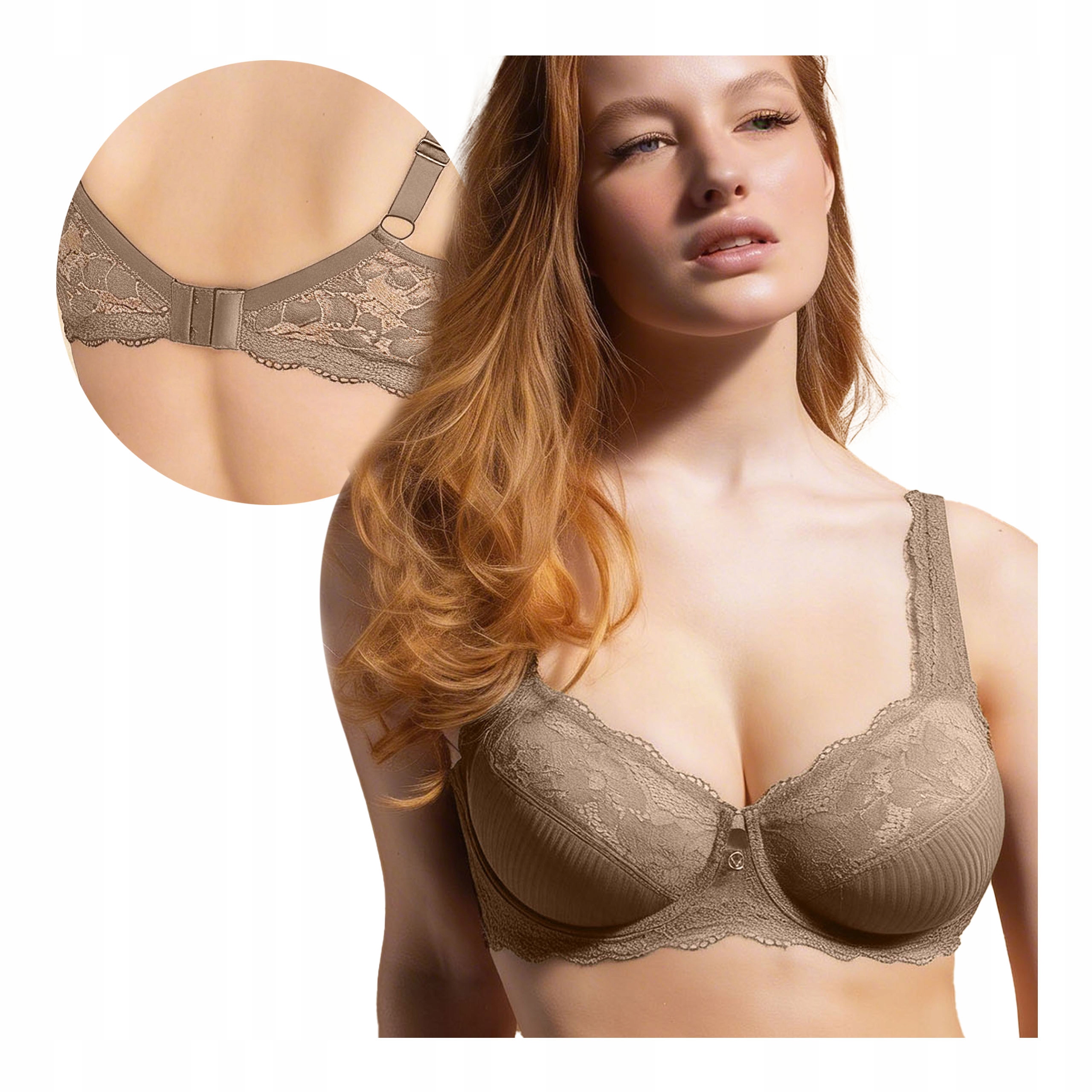 Dámská měkká krajková podprsenka s kosticemi, hnědá, velikost 105C