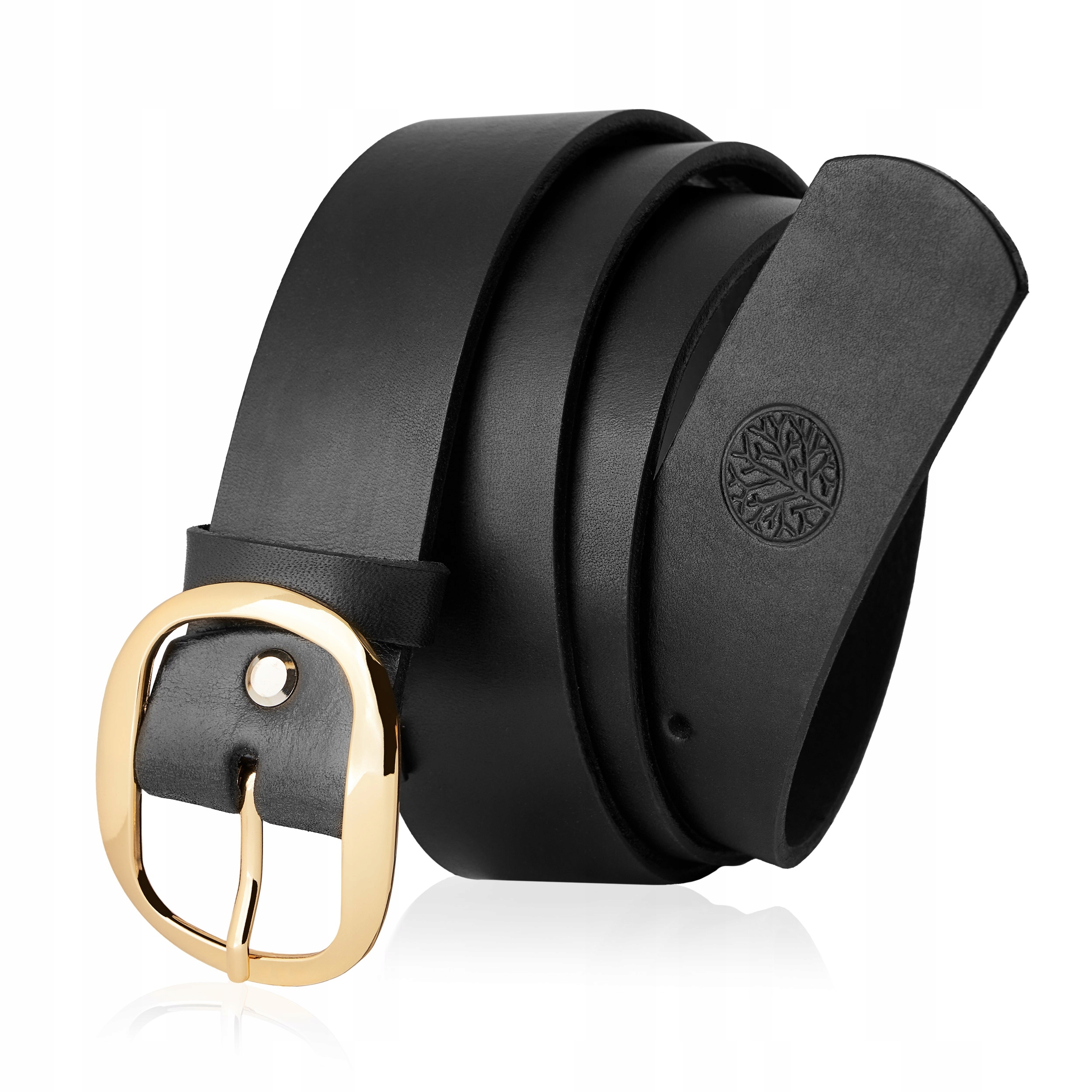 Betlewski Pasek damski do spodni czarny gładki skórzany klamra rozmiar 80