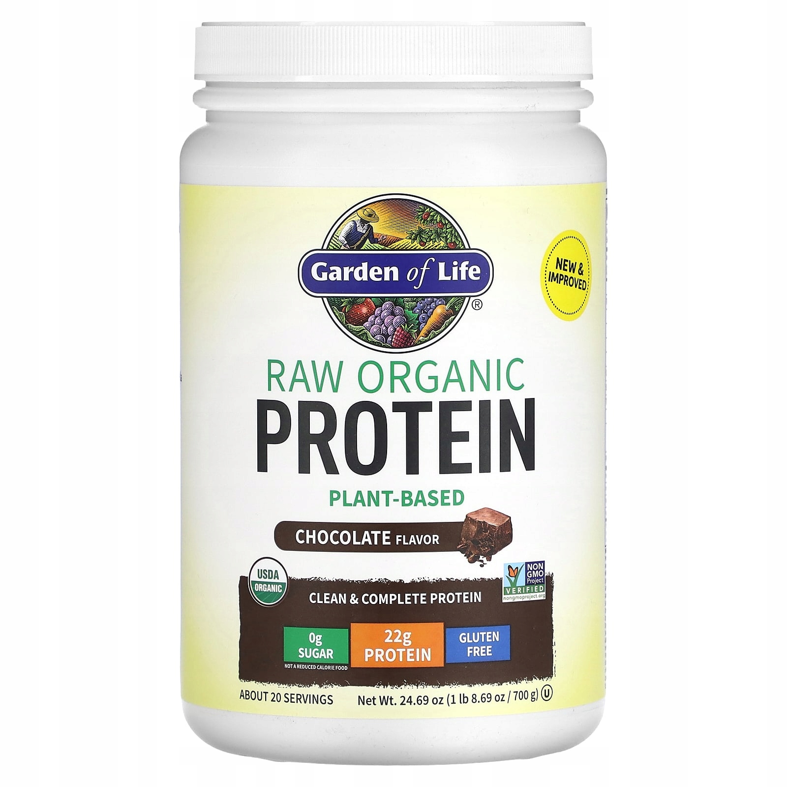 Garden of Life, Raw Organické rostlinné bílkoviny, čokoláda, 700 g