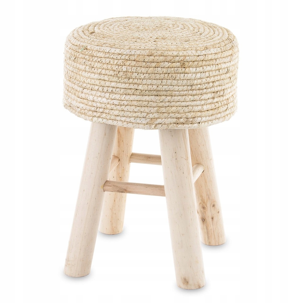 

Taboret Brązowy Beżowy Drewniany h43cm Boho Stołek