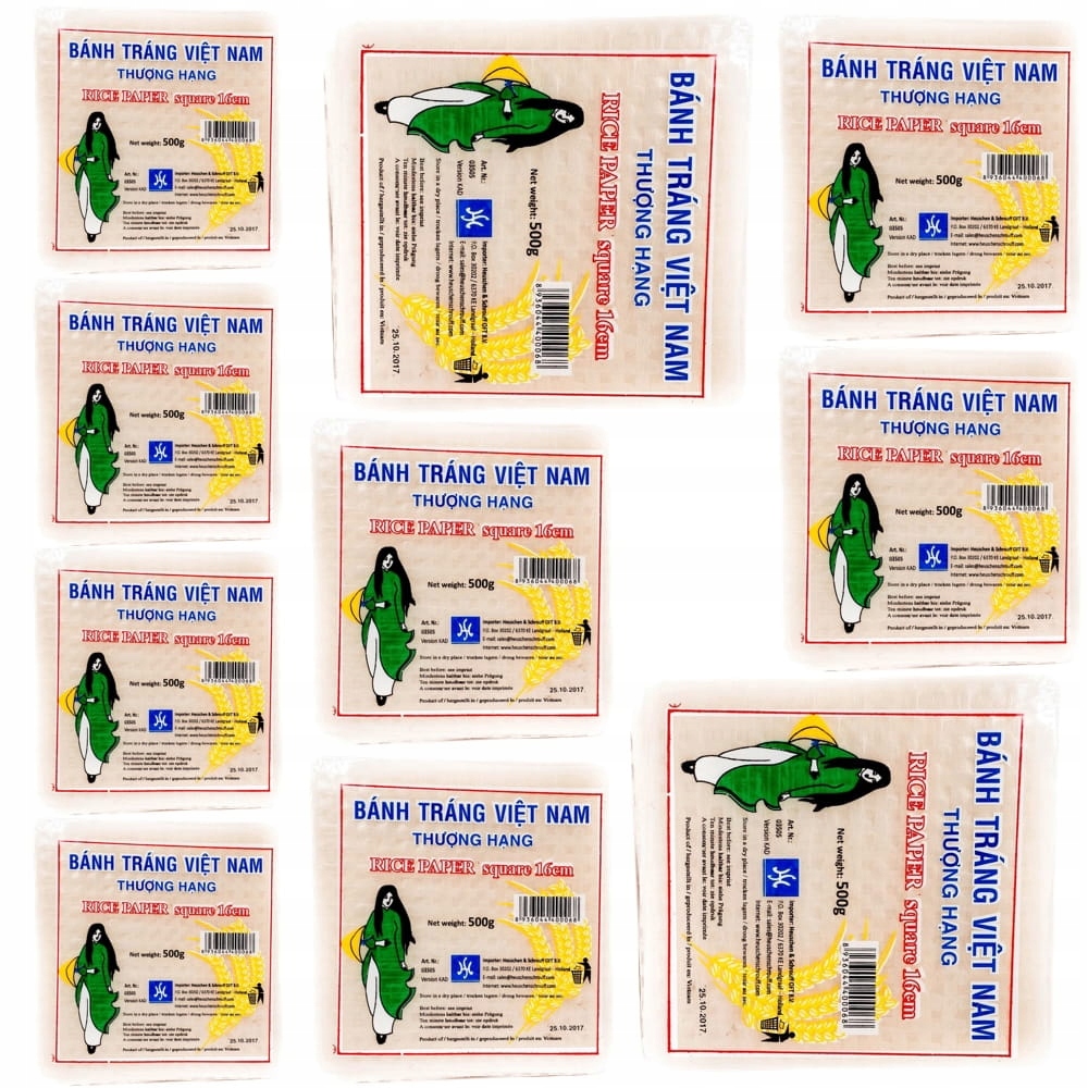 10x Papier Ryżowy Kwadratowy Wietnamski Do Sajgonek 16cm Mały Kwadrat 500g