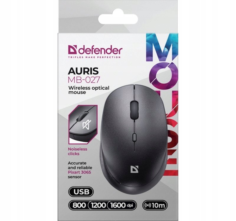 MYSZ DEFENDER AURIS MB-027 RF SILENT CZARNA OPTICAL — 14