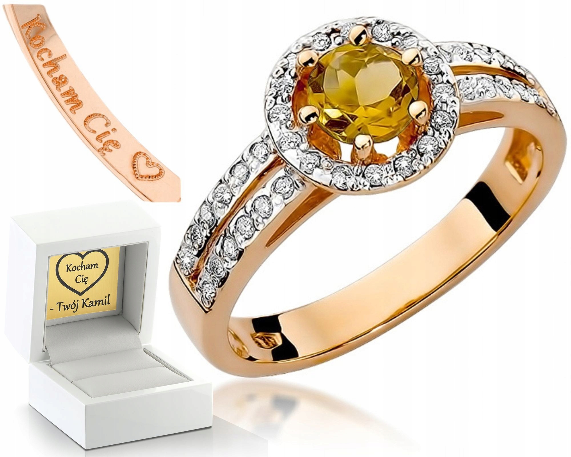 Růžové Zlato Prstýnek Citron A Diamanty 585