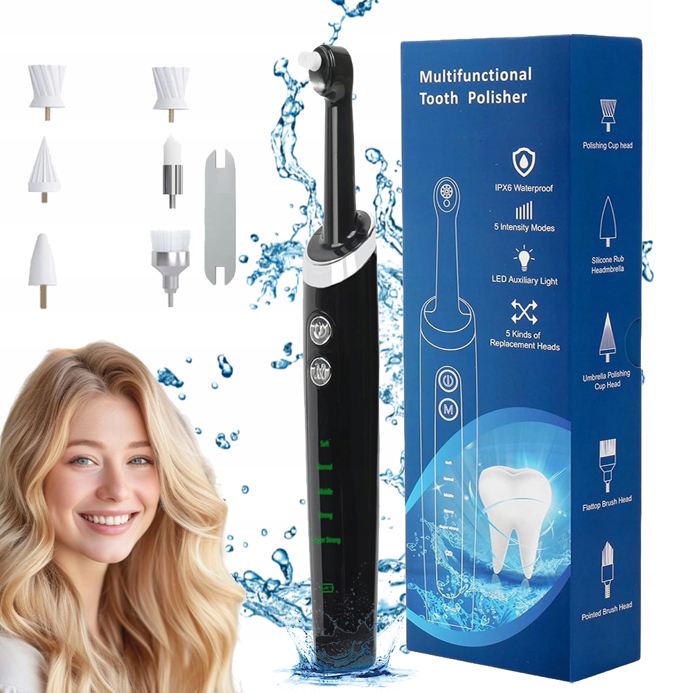 Inteligentna Elektryczne Skaler Do Zębów 6 Głowic 5 Trybów Z Led 1500 Mah