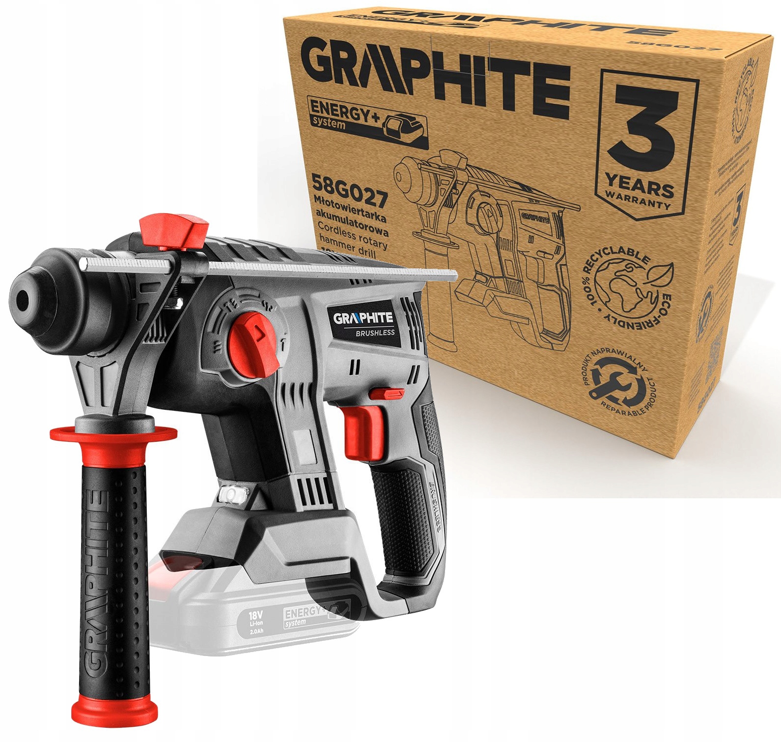 Bezkartáčová akumulátorová vrtačka Sds+ 2,2J Energy+ 18V Graphite
