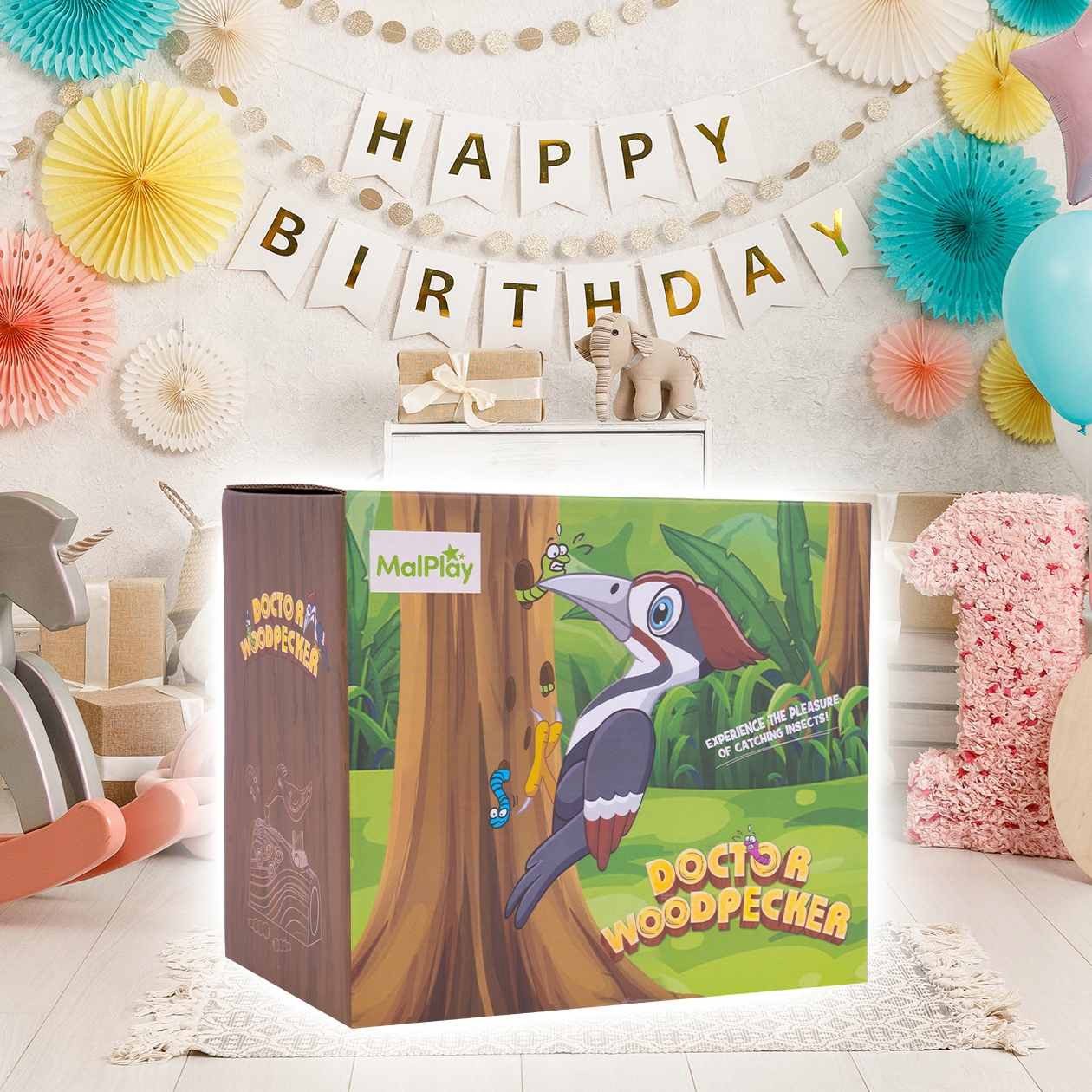 GRA RODZINNA ZRĘCZNOŚCIOWA NAKARM DZIĘCIOŁA ZŁAP ROBACZKA MAGNETYCZNA Głębokość produktu 12 cm