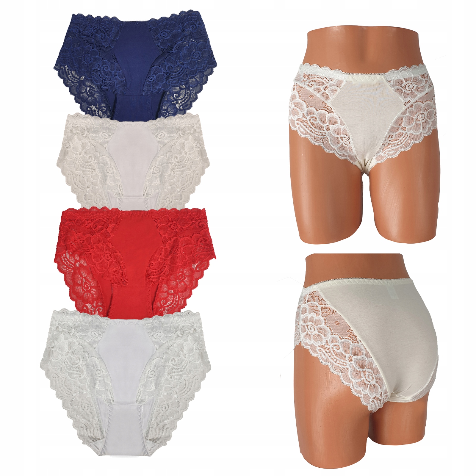 Majtki Figi ZESTAW Bawełniane WYSOKI STAN Koronka Seksowne 4-Pak Roz XXL Z1 Marka Inna marka