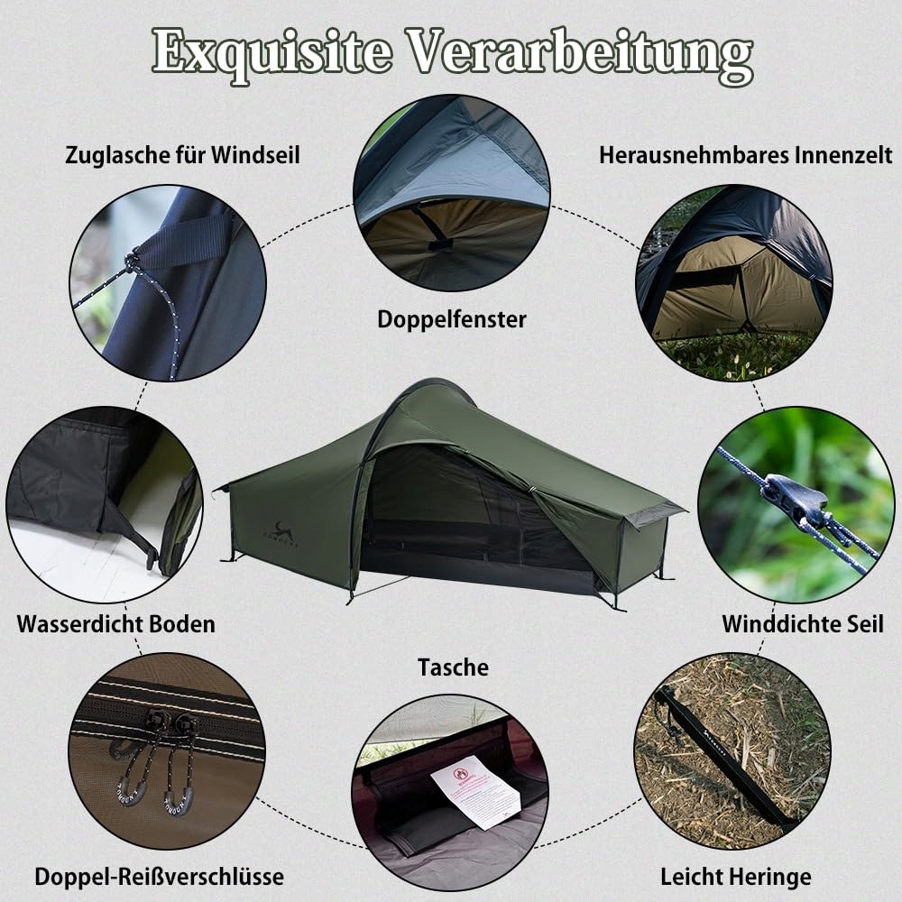 TOMOUNT Namiot Bivy Ultralekki 1 Osobowy Wodoodporny Campingowy — miniatura 5