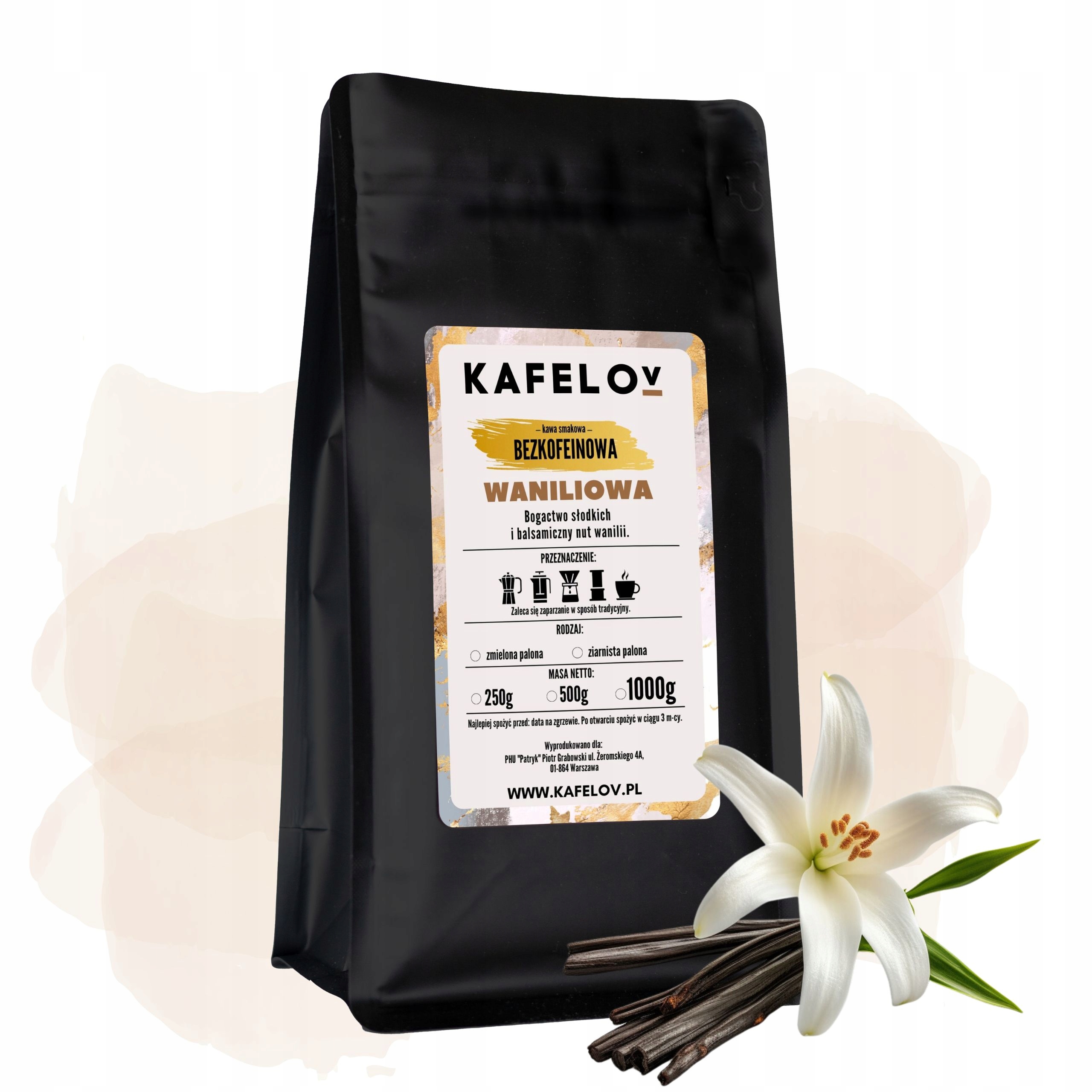 Levně Káva bez kofeinu Vanilková zrnková Kafelov 1000 g