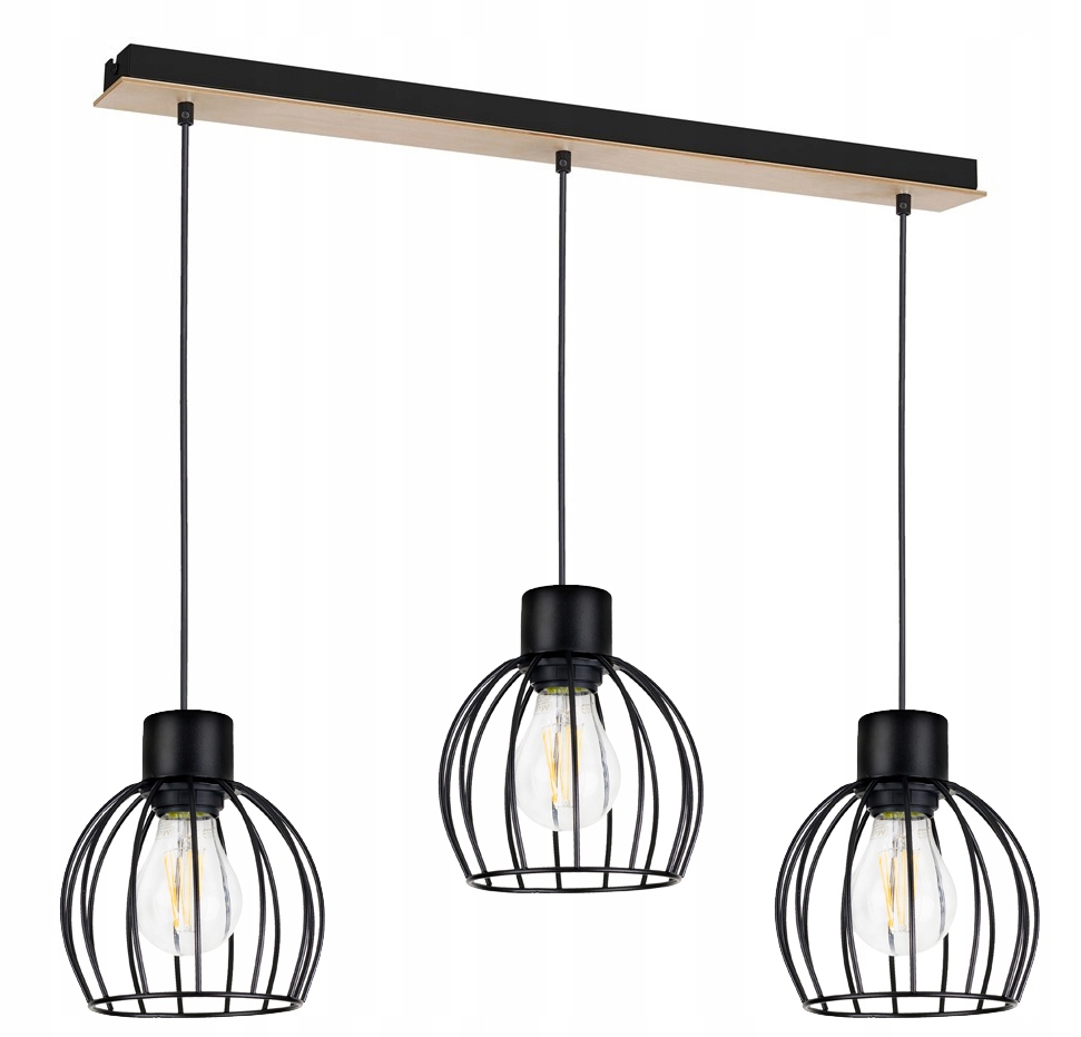 Závěsná lampa závěsný stropní lustr Loft stínidlo Kula kov Dřevo na 3x E27
