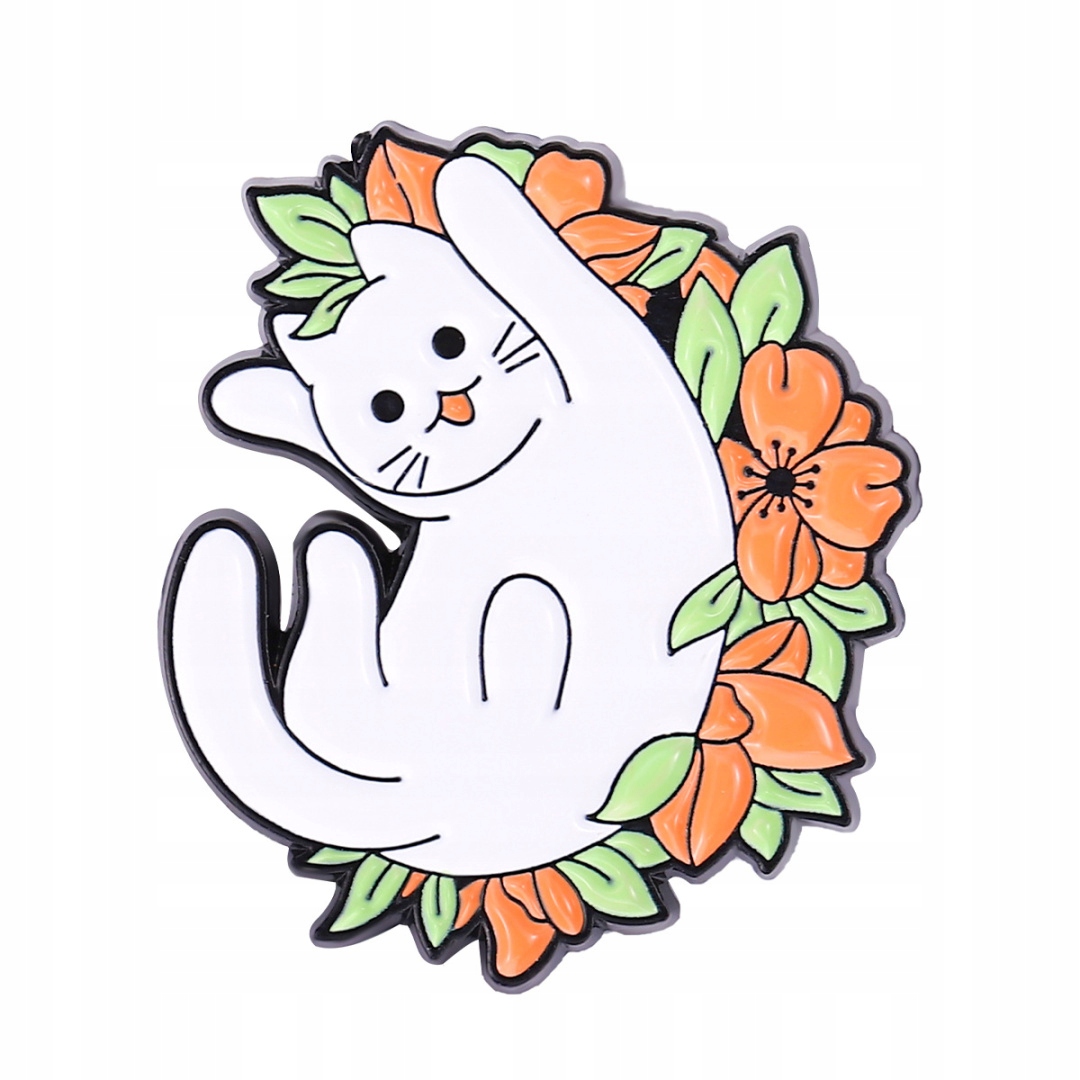 

Przypinka Metal Kotek Na Kwiatkach