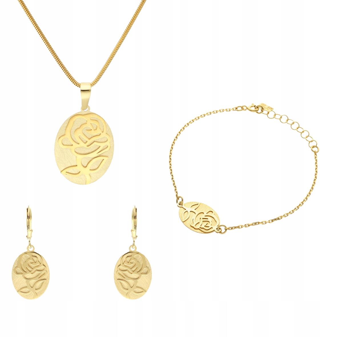 Komplet oválná růže stříbro, pozlacený