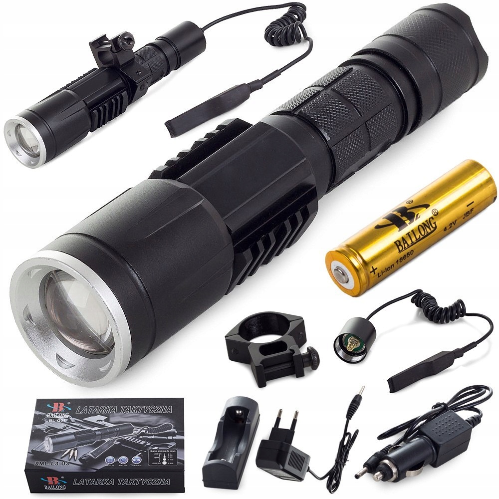 Latarka LED 600m na broń taktyczna AKU myśliwy tryb czasowy Stan opakowania oryginalne