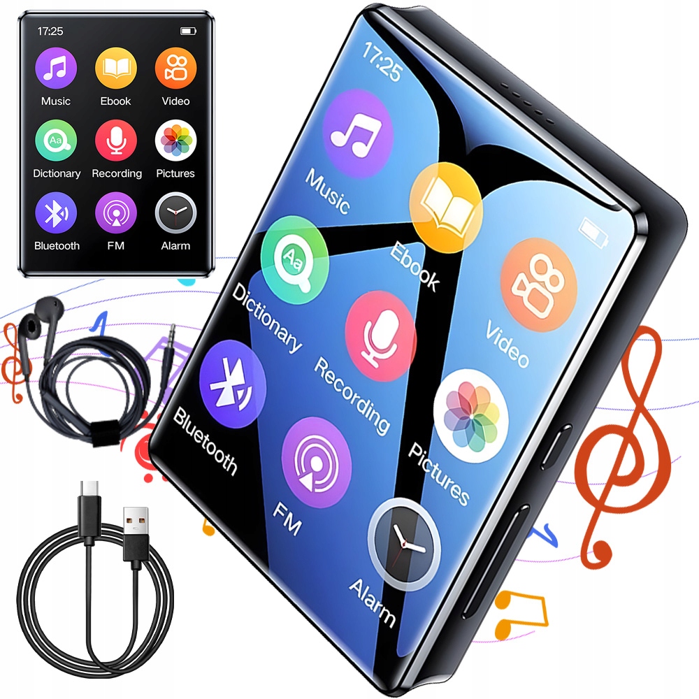 ODTWARZACZ MP3 MP4 BLUETOOTH 5.0 BEZSTRATNY RADIO FM TYPE C BATERIA 12H