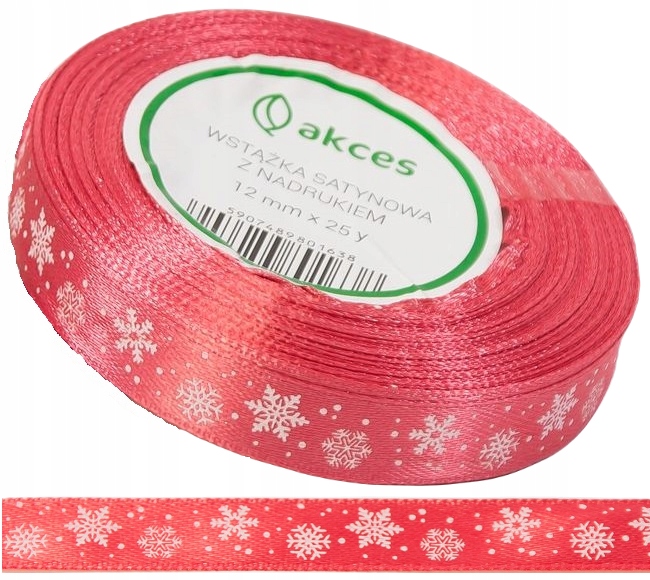 

Koralowa Wstążka Satyna Śnieżynki Święta 12MM 22M