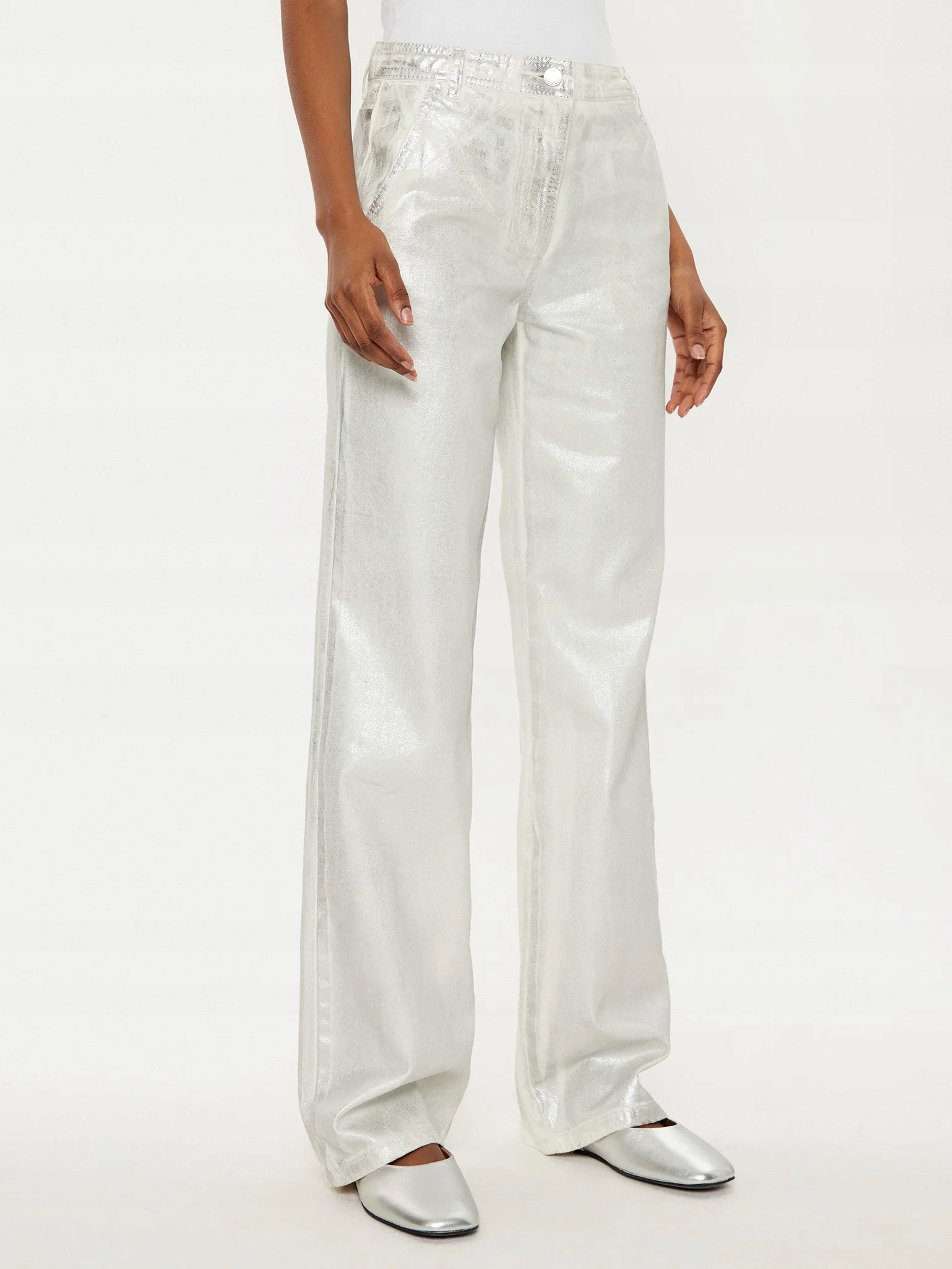 MAX&Co. Džíny Basilio 2516131021200 Stříbrné Wide Leg 36