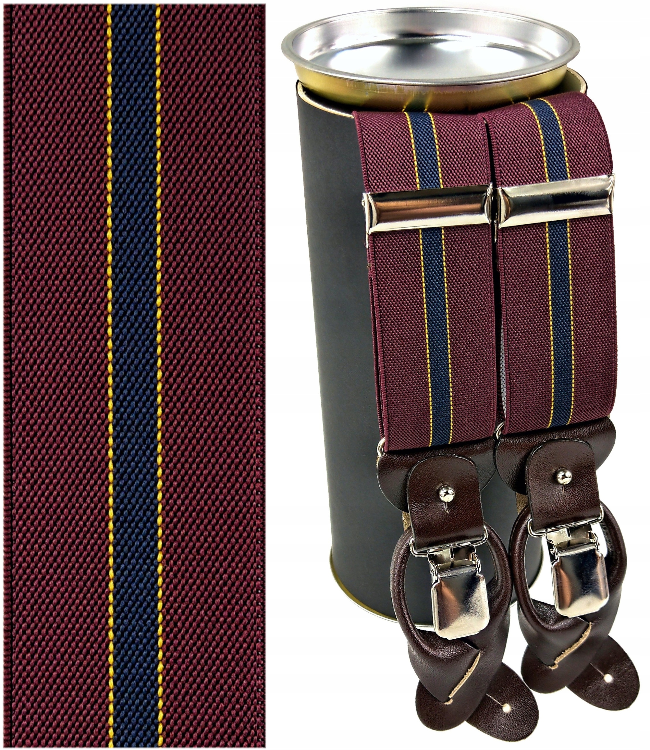 Szelki na guziki 2w1 GUMA w pasy BORDOWA BURGUND