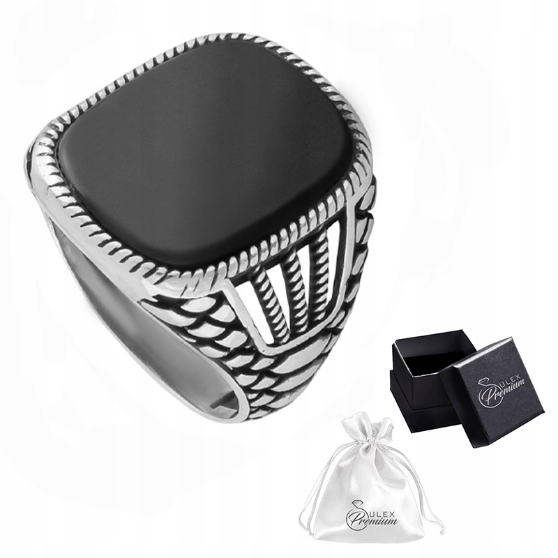 Signet stříbrný ryzost 925 Onyx Obdélník| vel. 21