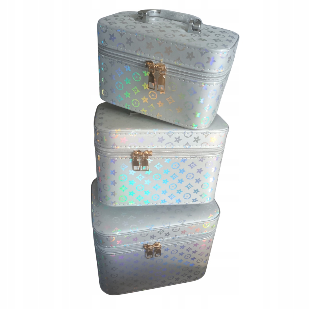 Sada kosmetických organizérů, 3 kusy – Stříbrná holografická