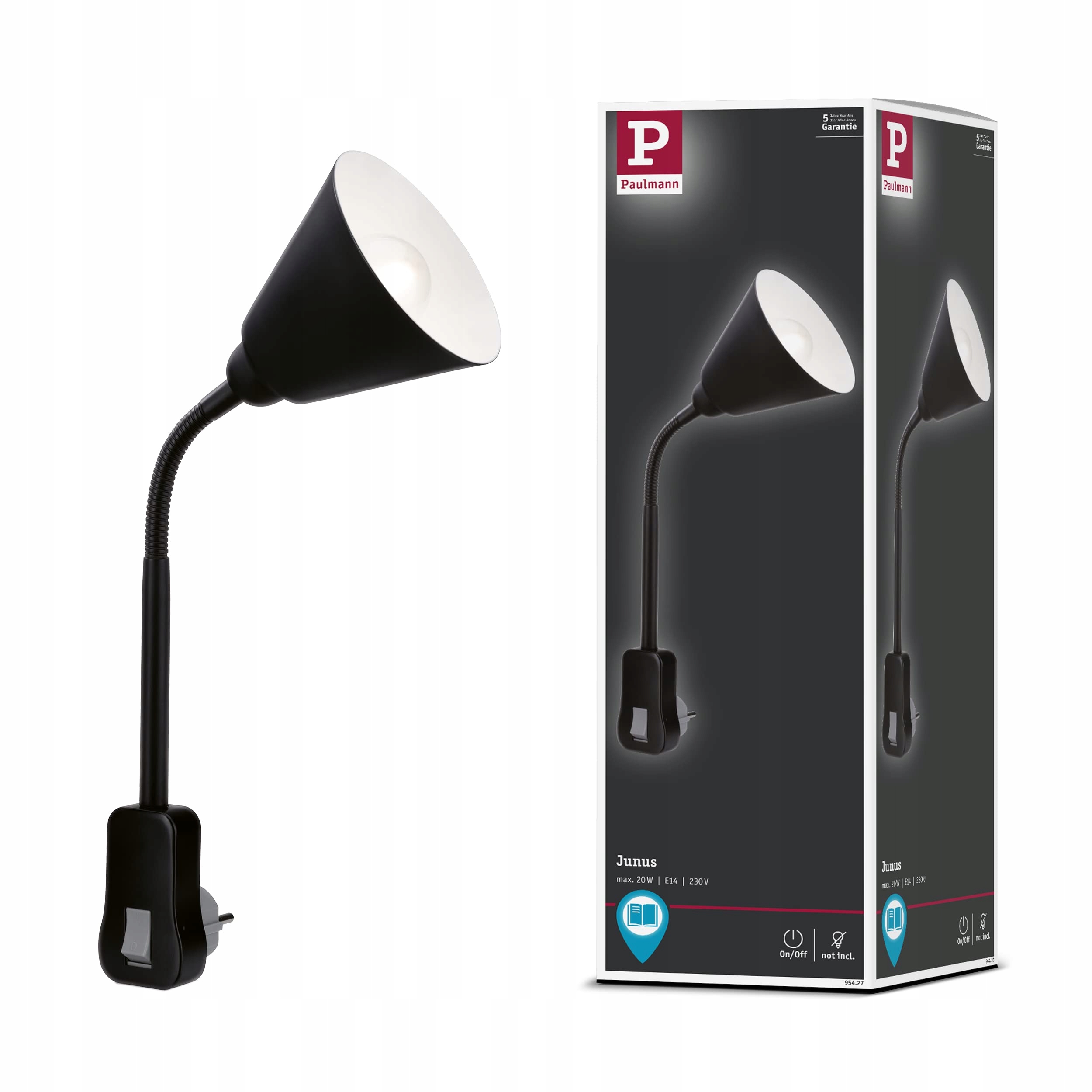 Stolní lampa Paulmann Junus Černá s elastickým ramenem pro čtení