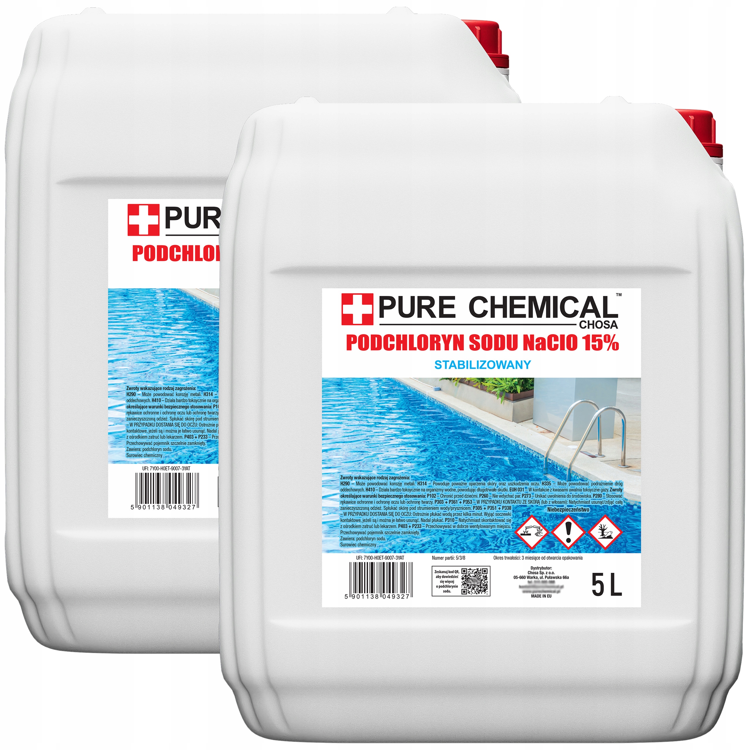 Podchloryn Sodu 15% Chlor W Płynie Do Wody Do Drewna 2x 5L