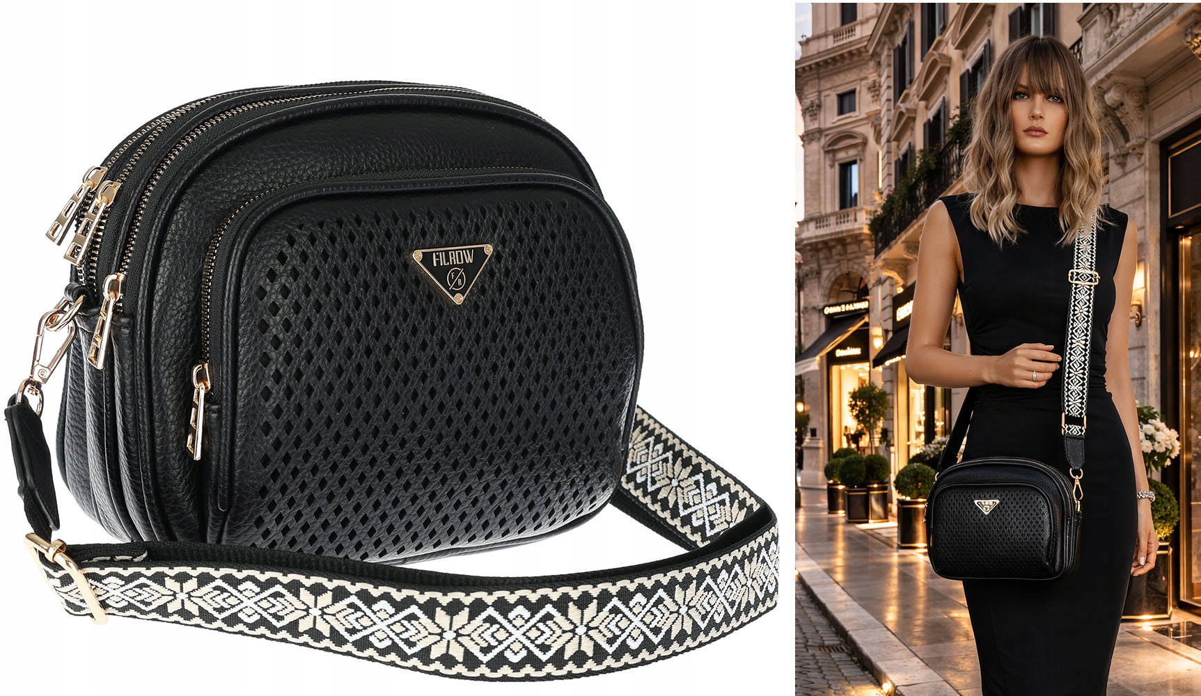 Torebka Damska pojemna klasyczna Listonoszka ażurowa na ramię Y433 Czarna