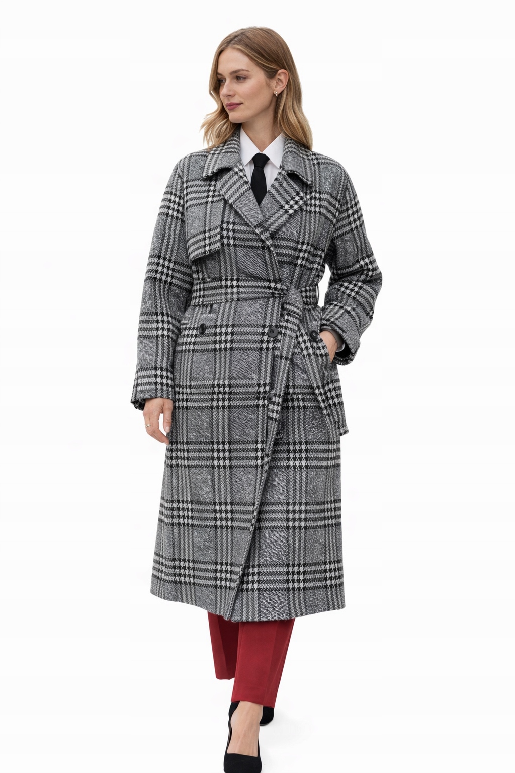 Klasický Kostkovaný Kabát S Vlnou S I3A
