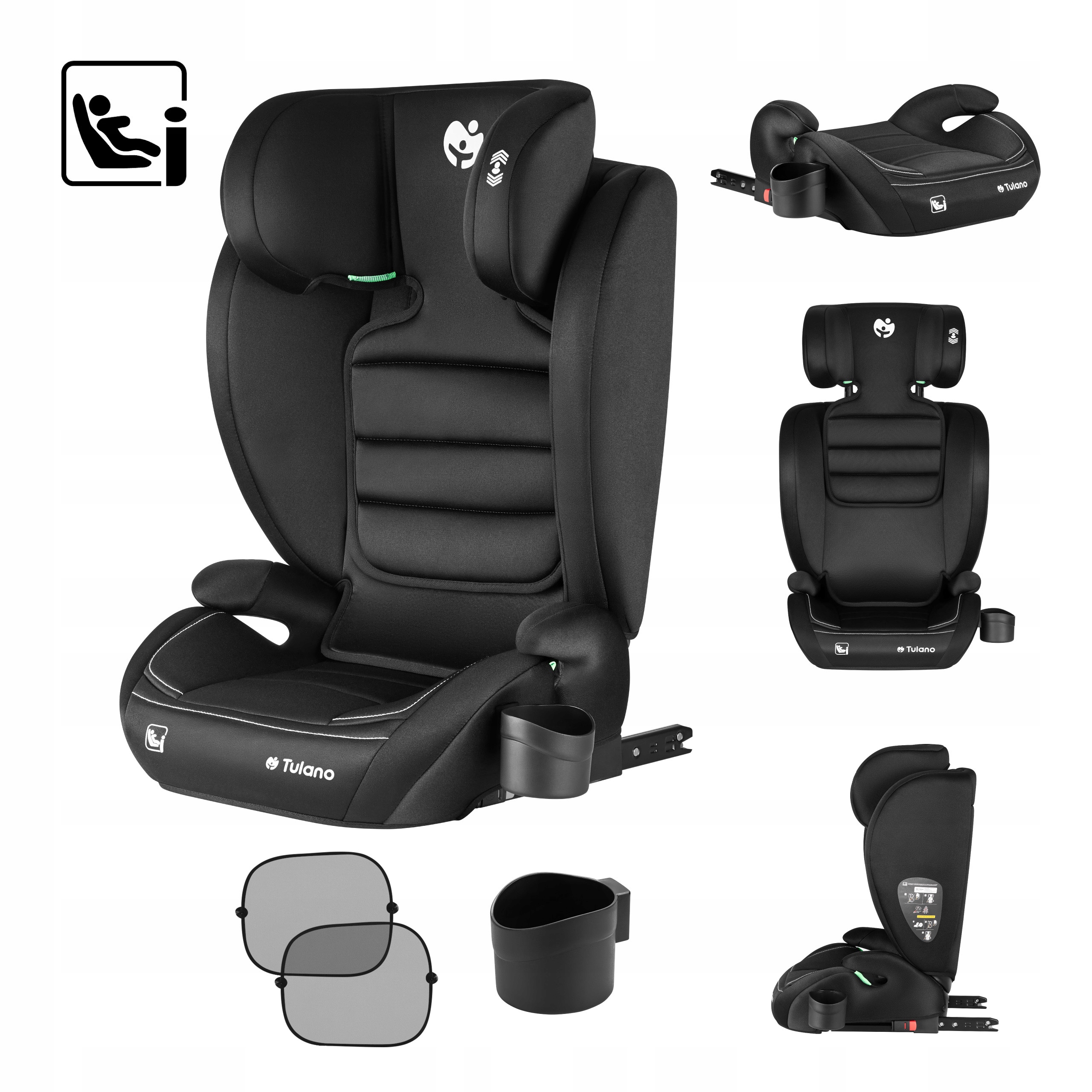 Fotelik samochodowy 15-36kg Tulano i-Size Isofix poddupnik 100-150cm