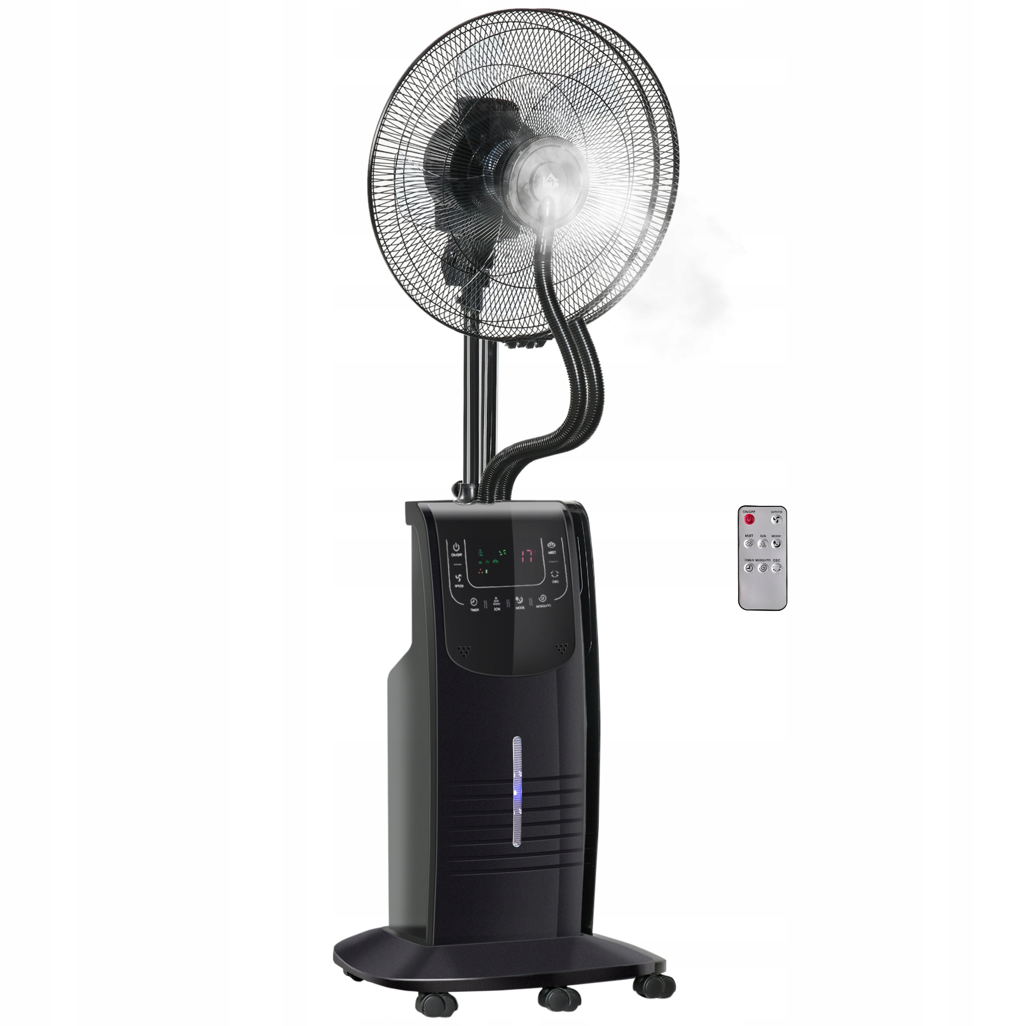 Ventilátor s zvlhčovačom, hmlou, mnoho funkcií, diaľkový ovládač, podlahový čierny