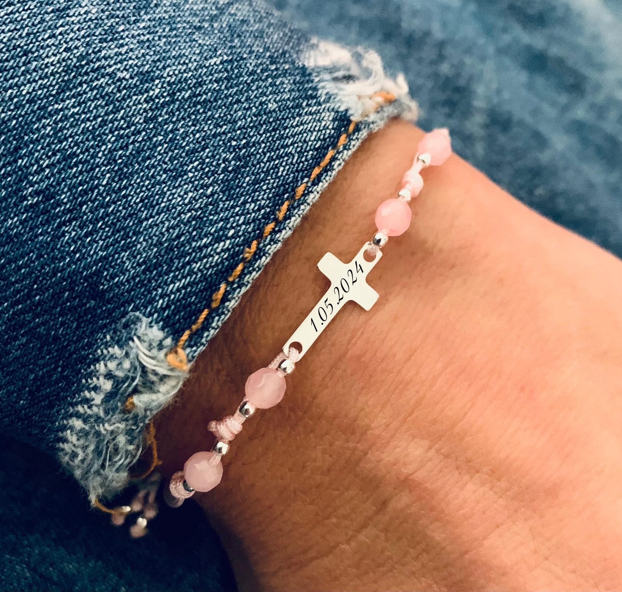 Suvenýr biřmování náramek Kříž, stříbro Gravírování Váš Text