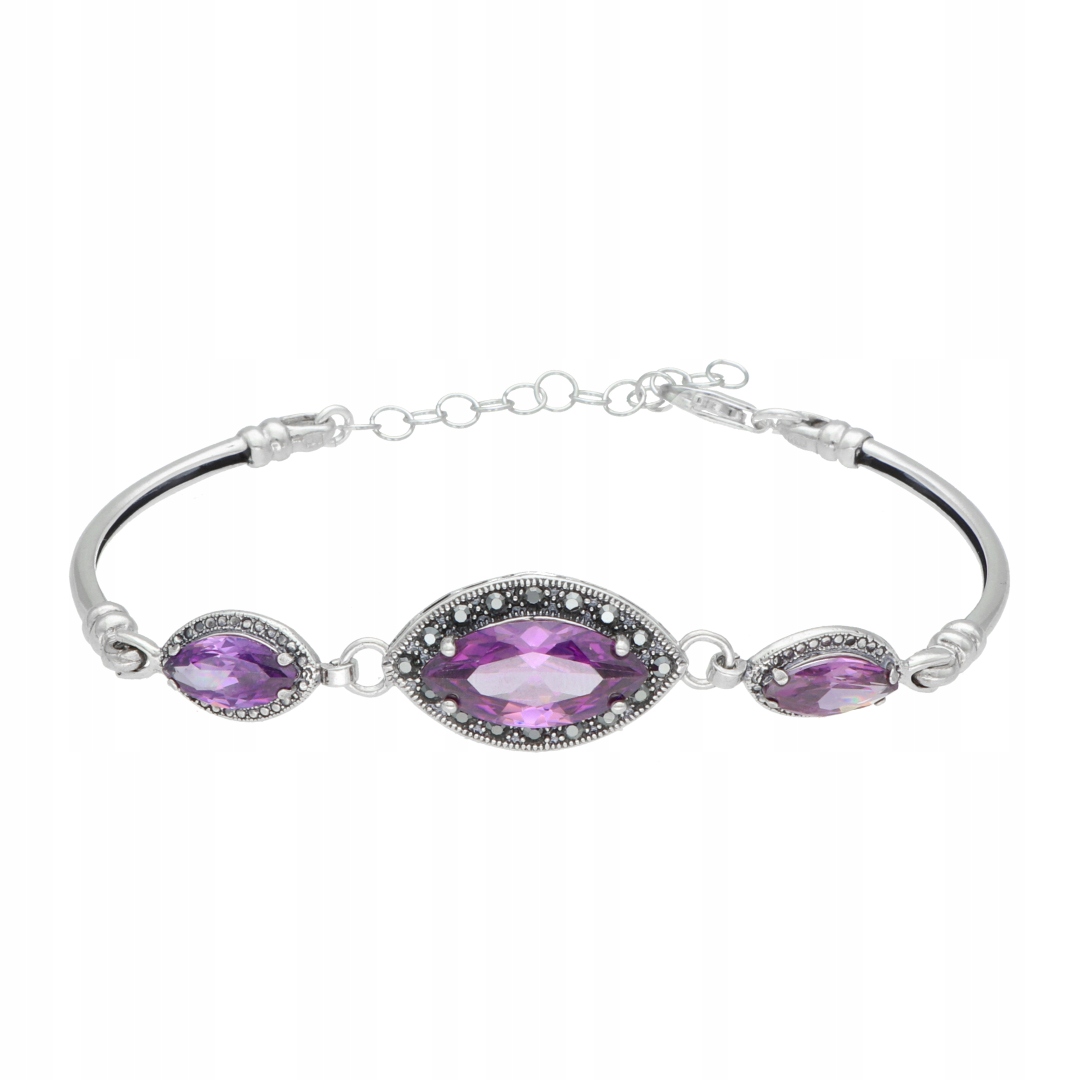 Náramek s fialovým zirkonem, oxidované stříbro