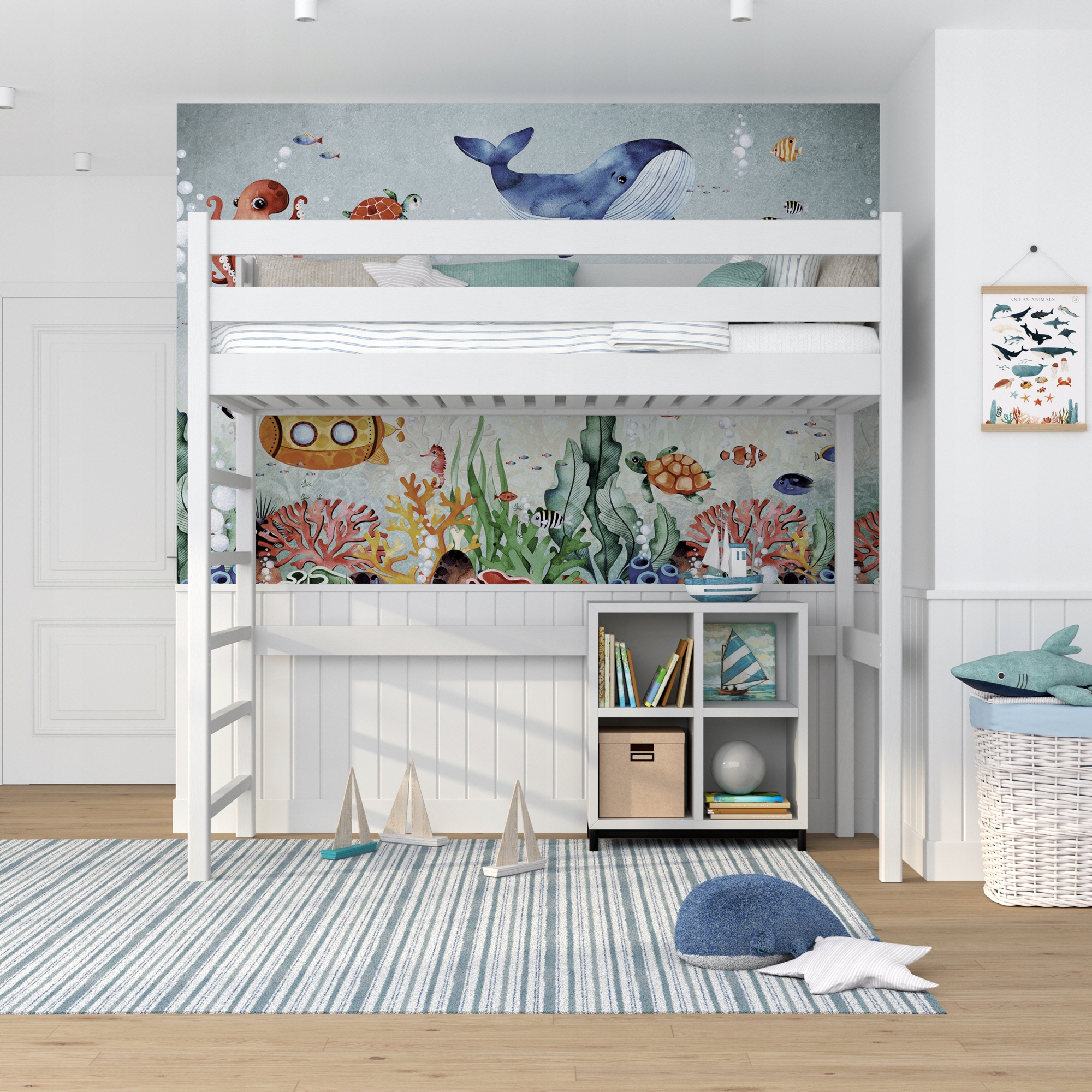 Łóżko piętrowe antresola drewniane N01 białe 90x200 Typ łóżko piętrowe