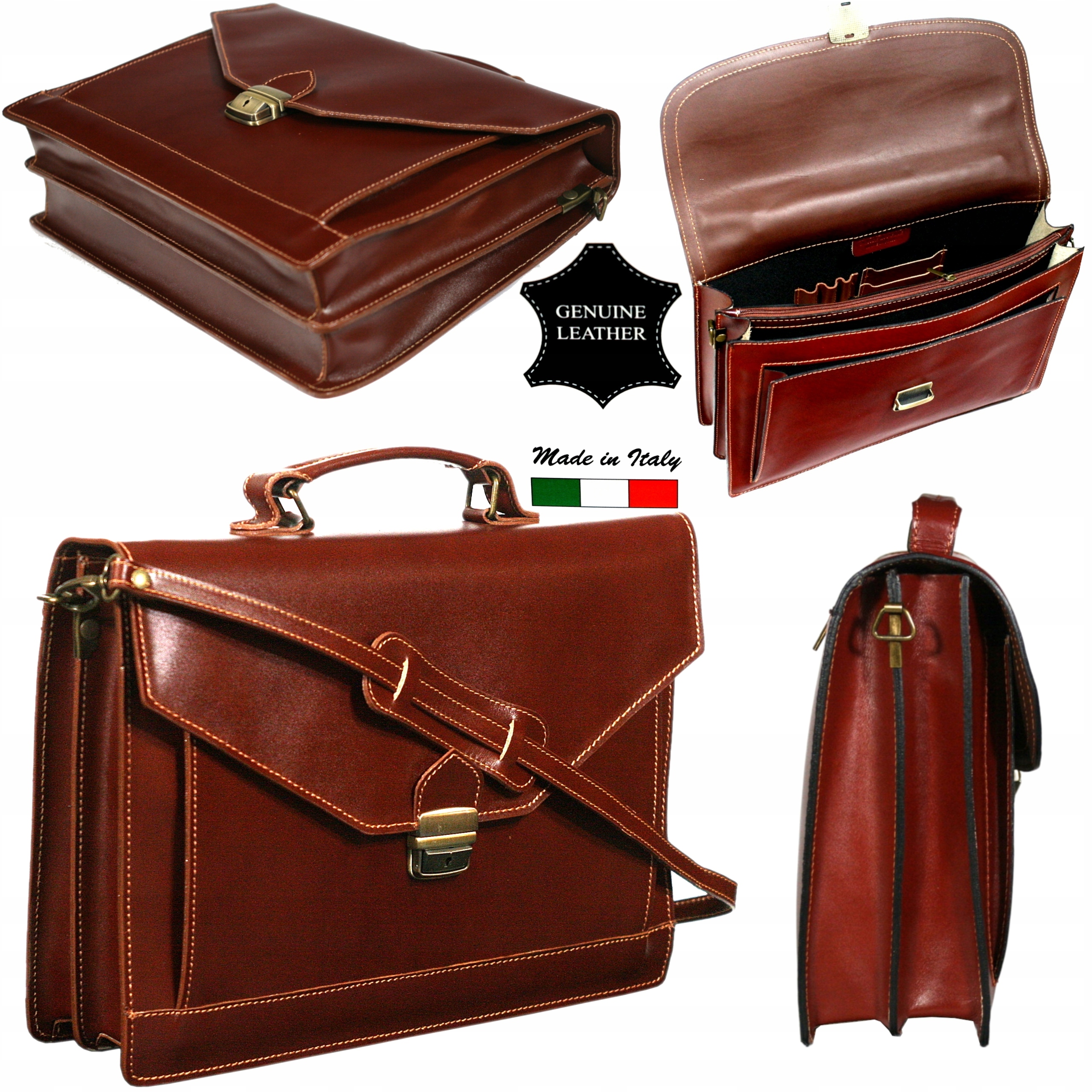 Pánská kožená aktovka hnědá pro notebook 15 italská 3 komory velká A4