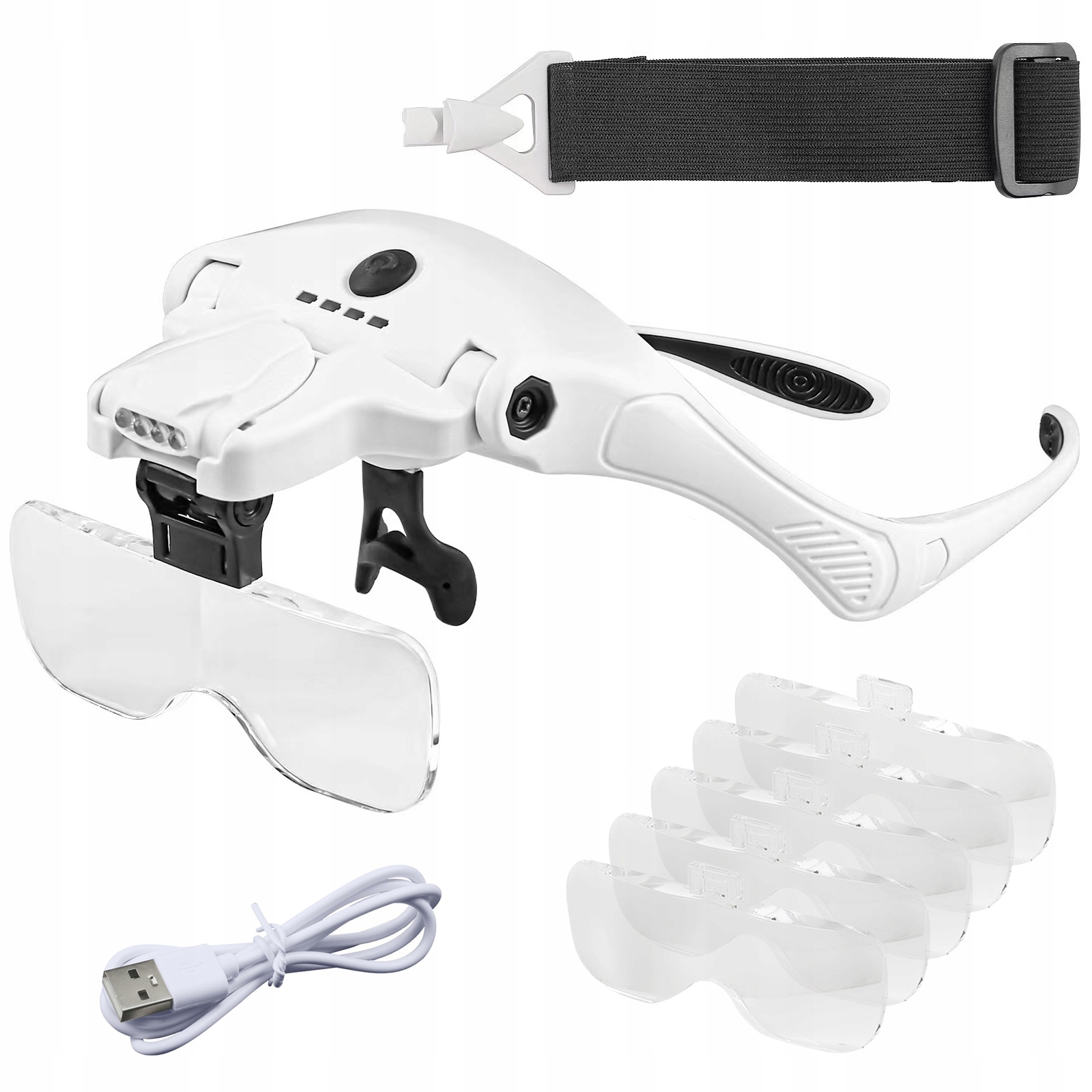 OKULARY POWIĘKSZAJĄCE LUPA NAGŁOWNA ZEGARMISTRZOWSKA LED +SOCZEWKI + USB