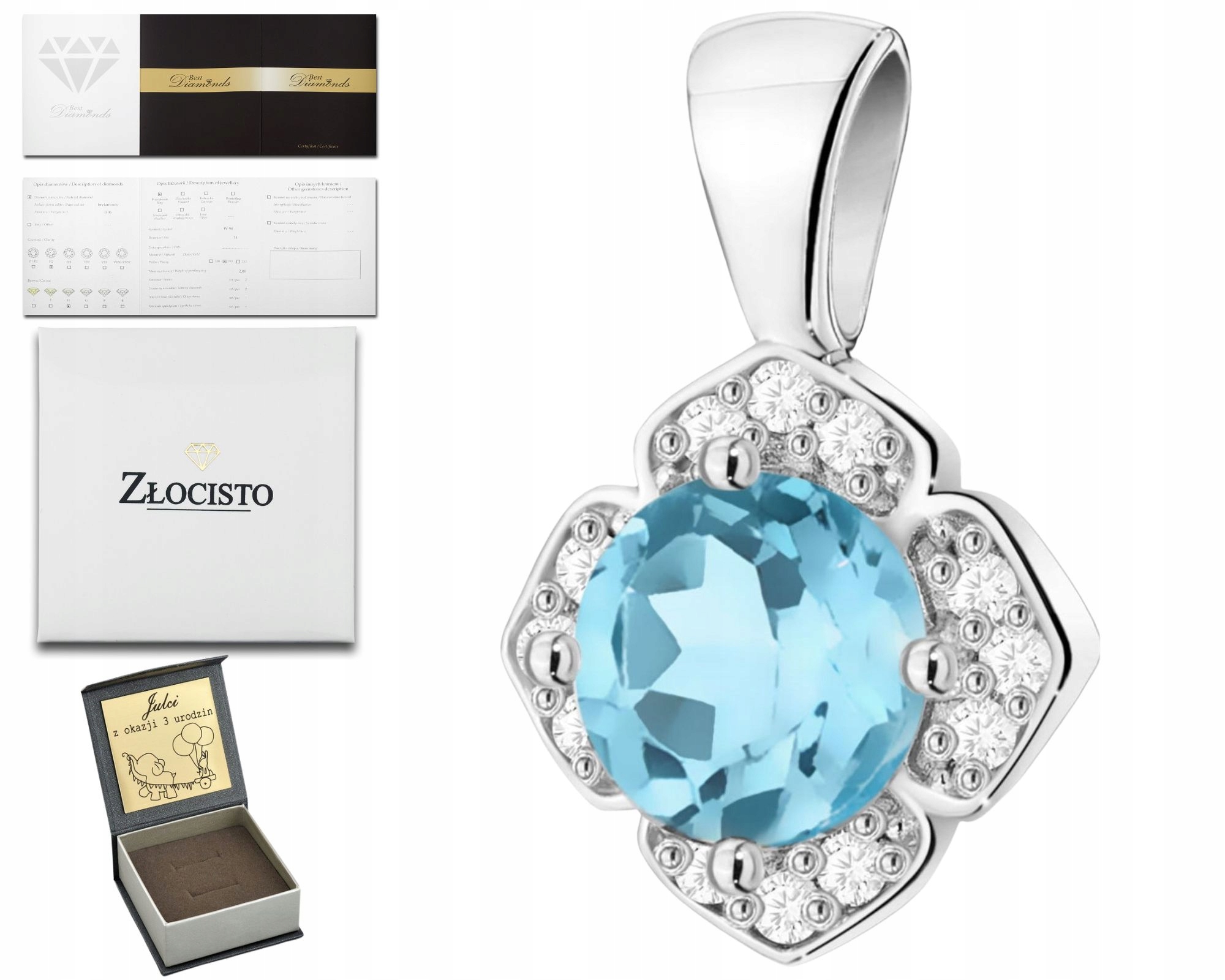 Bílé Zlato, Přívěsek S Topazem A Brilianty 585