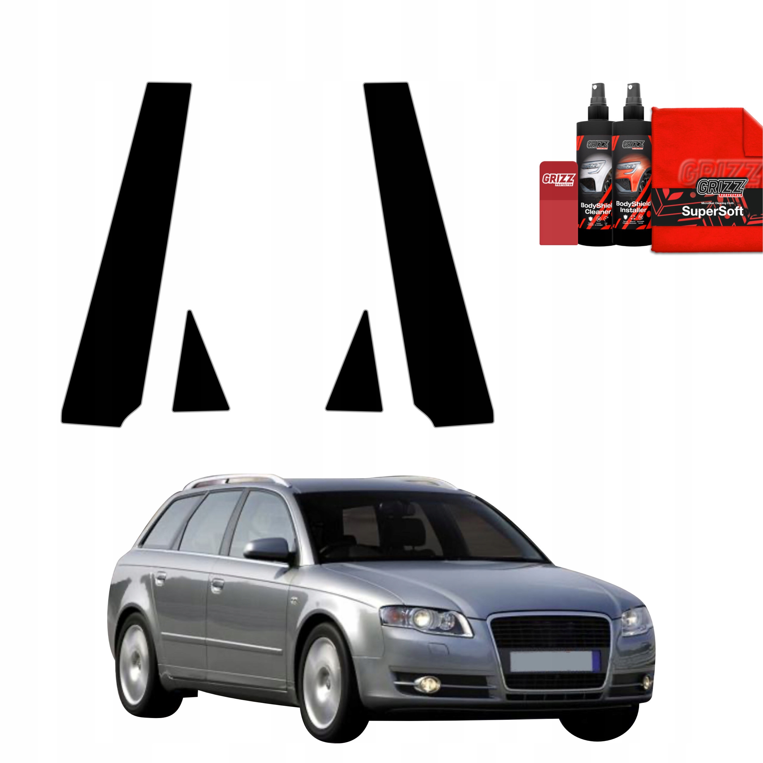 4v1 Černá fólie na sloupky pro Audi A4 B7 Avant (2004-2008)
